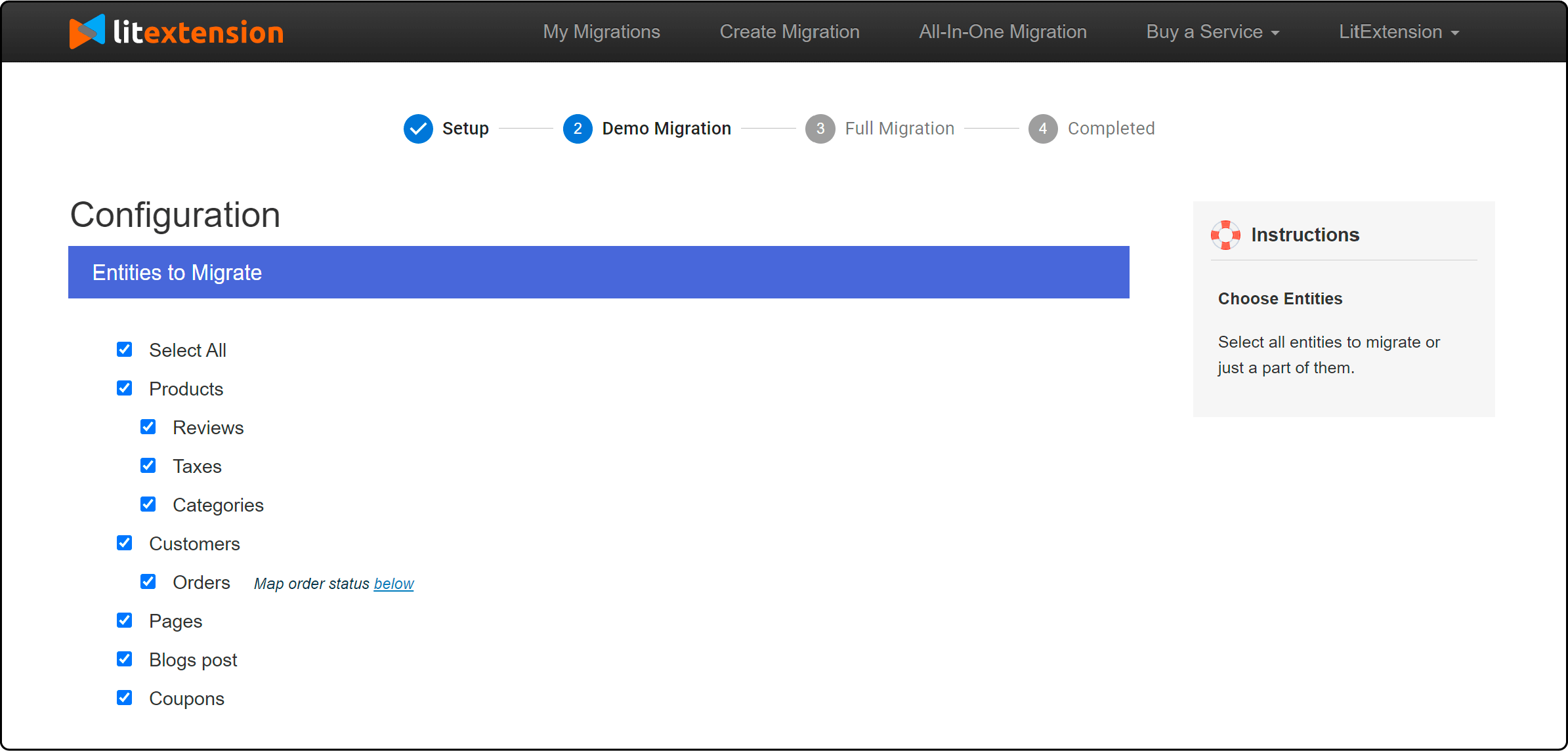 Option to Select All Data Entities during OpenCart to Magento Migration