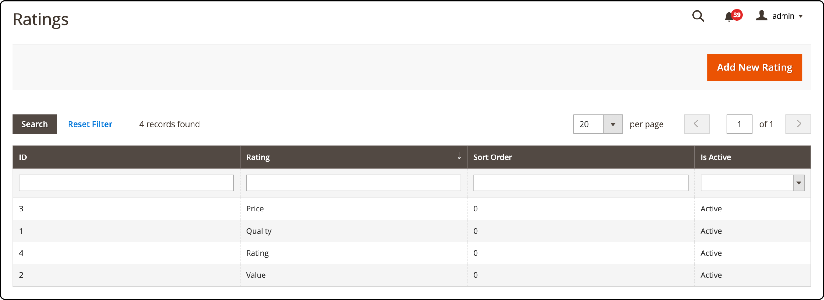 Interface for adding a new product rating in Magento 2