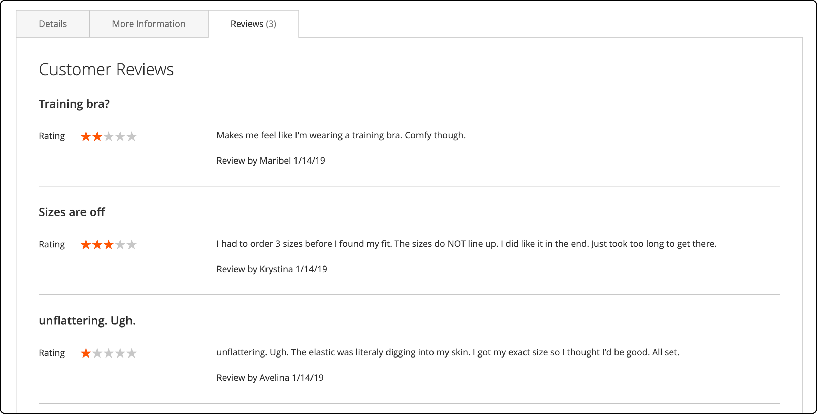 Example of a customer review displayed in Magento 2