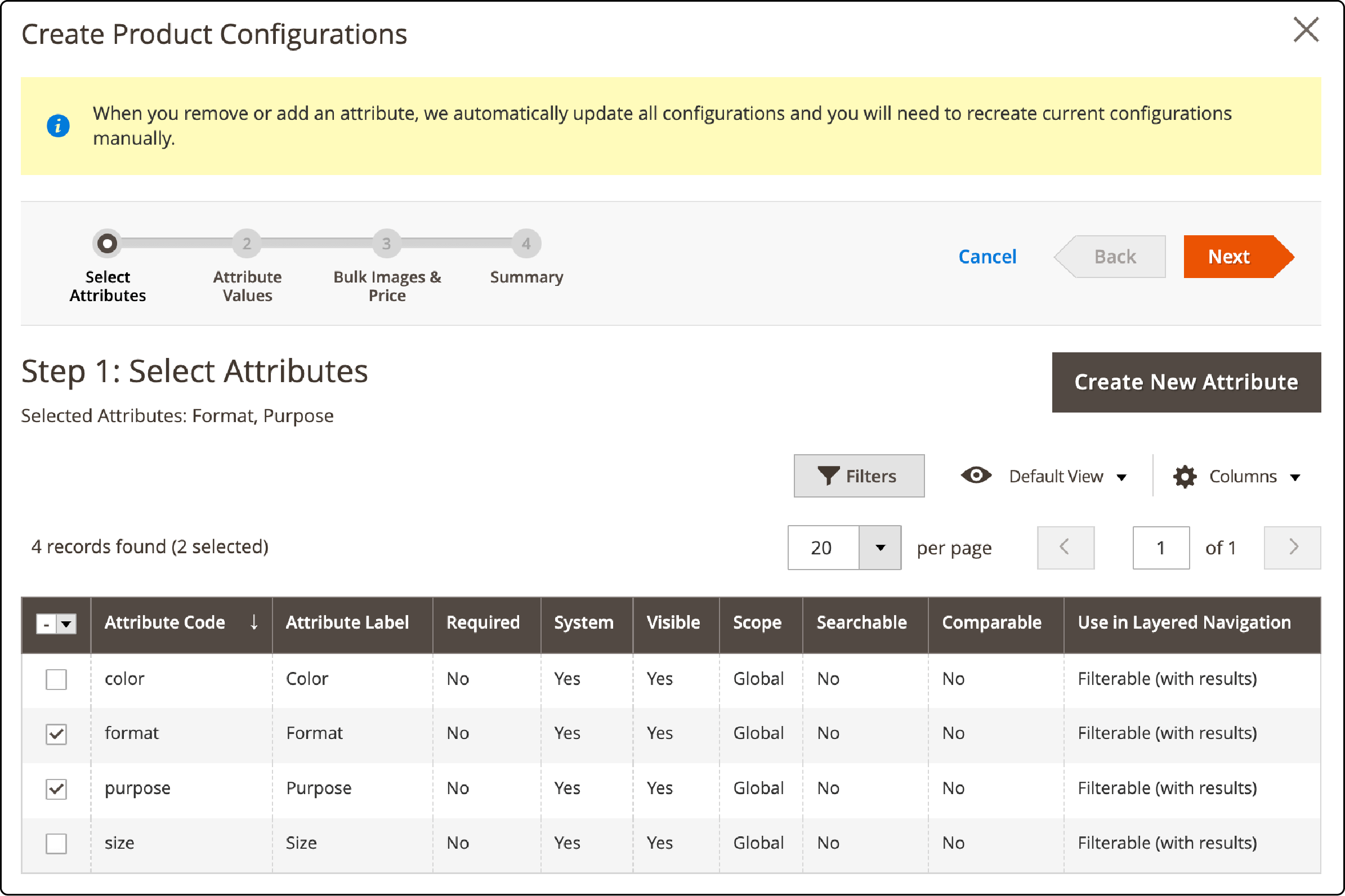 Selecting attributes for Virtual Product in Magento 2