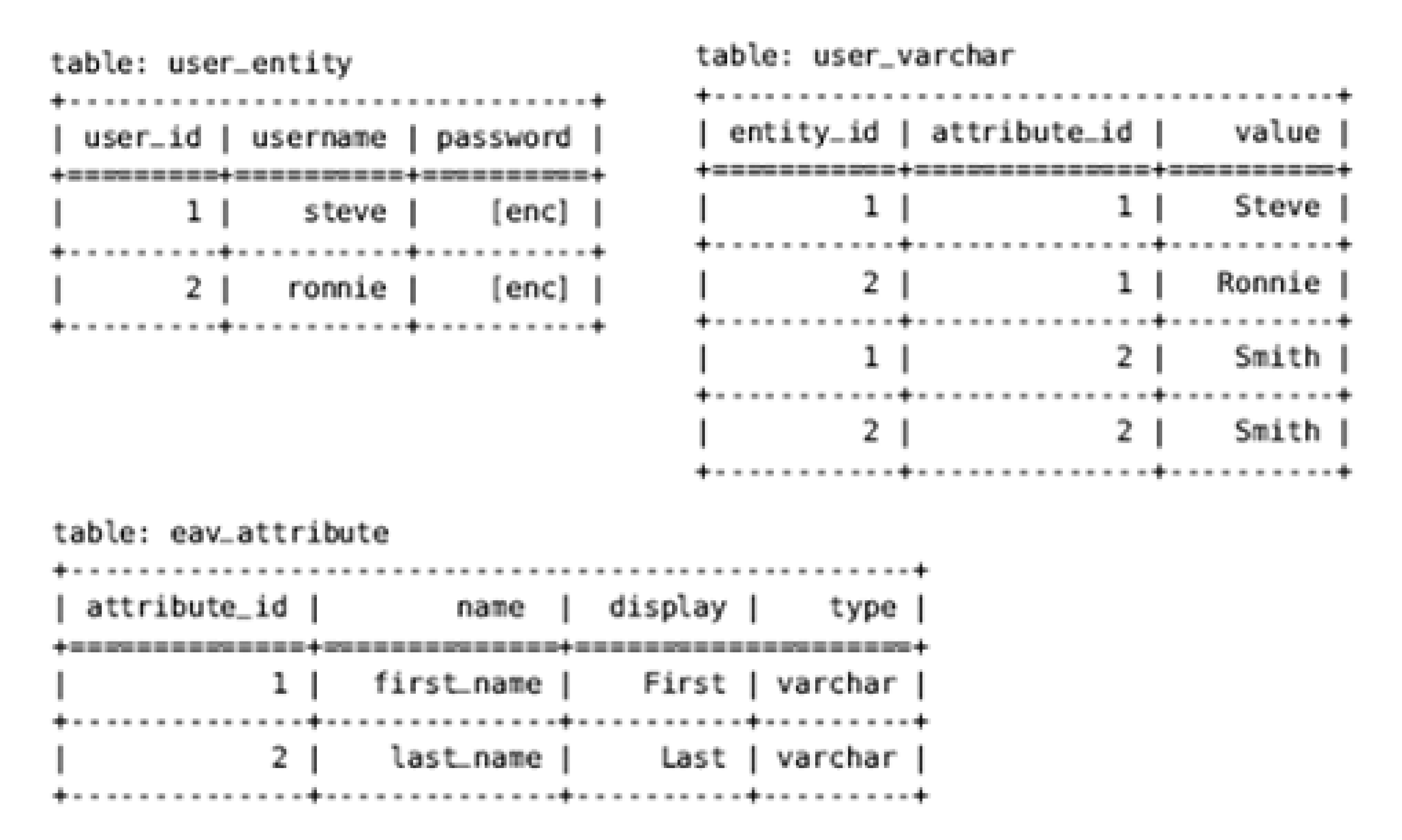 Detailed structure of Magento Entity Table highlighting key components