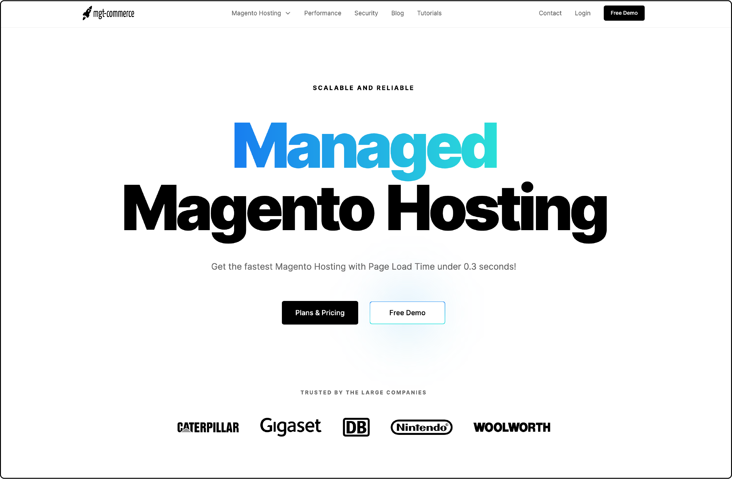 MGT-Commerce homepage showcasing Magento hosting services