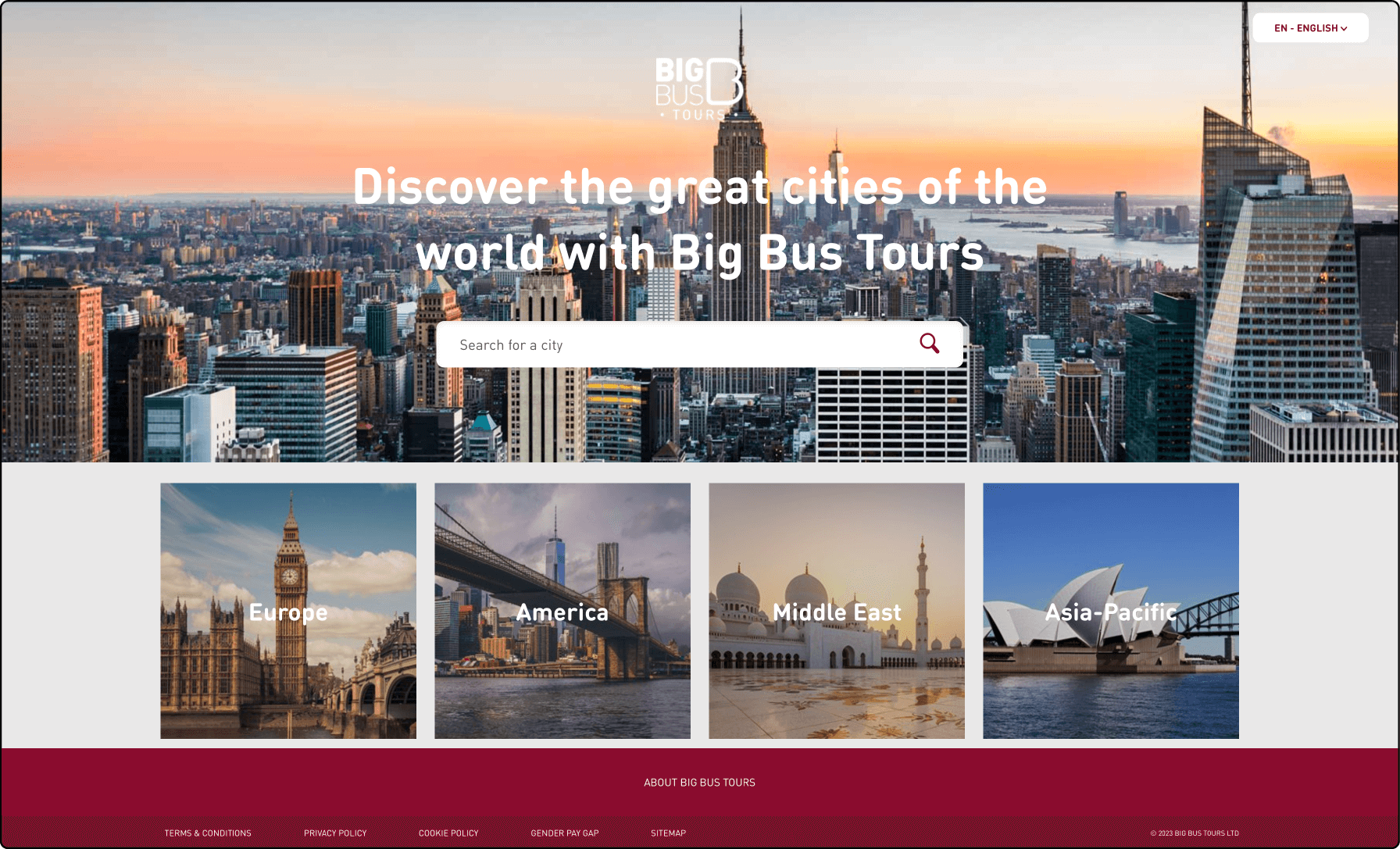 Big Bus Tours Homepage - Magento-Powered Online Booking