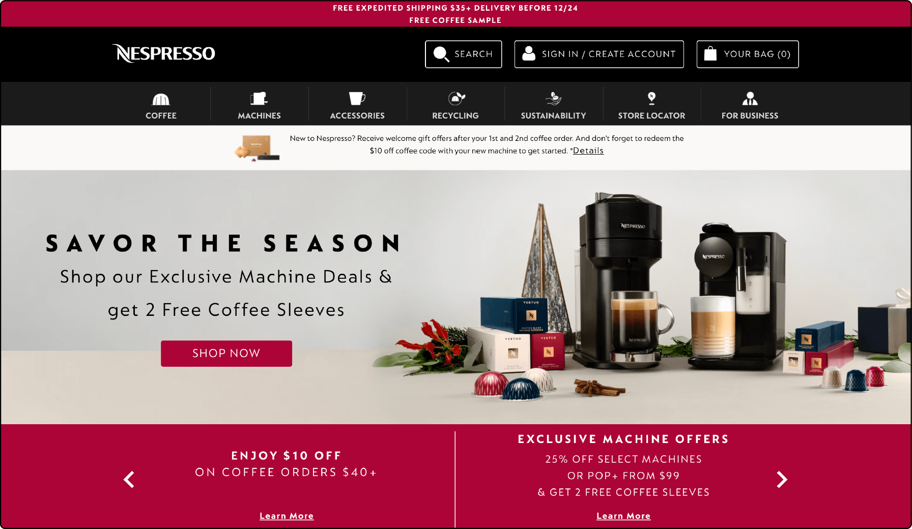Nespresso Homepage - Magento Design Example