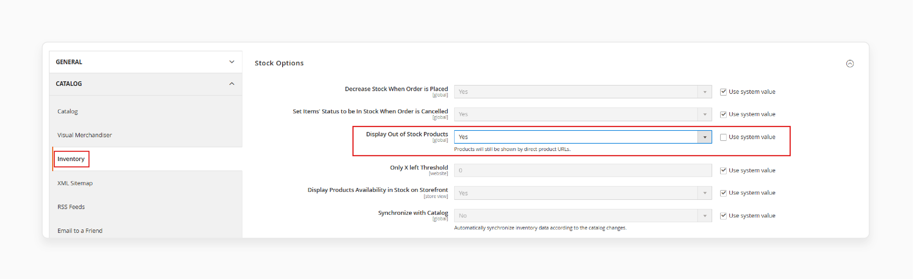 magento 2 admin panel settings to activate out-of-stock notifications