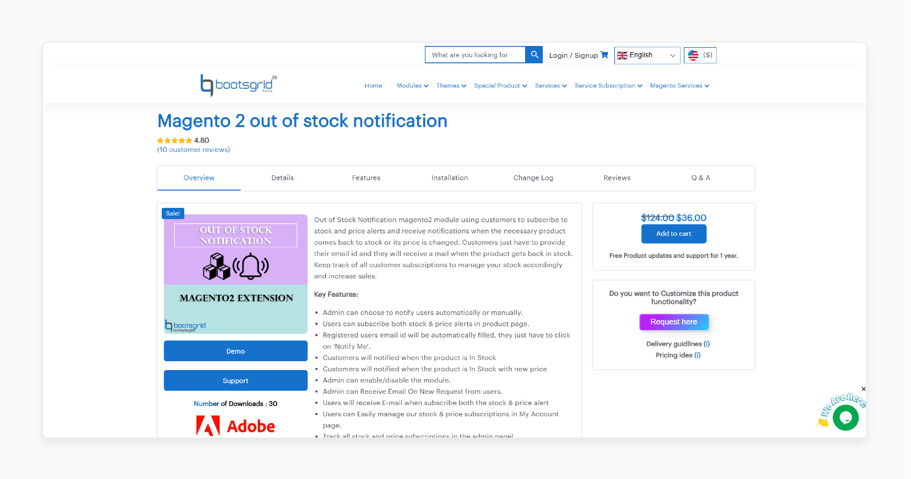magento 2 module by bootsgrid for price and stock alert notifications