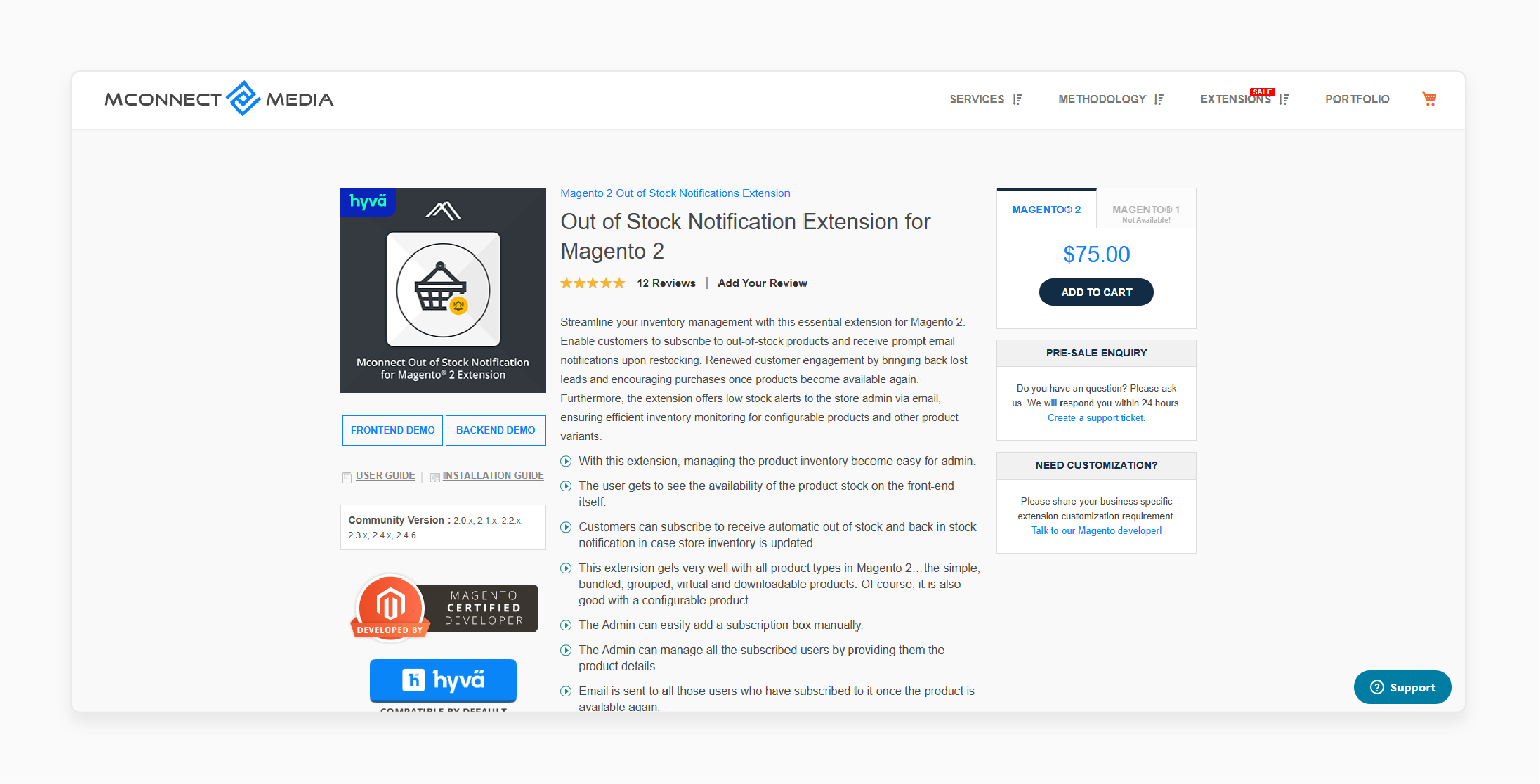 magento 2 extension by m-connect media for stock alerts and admin emails