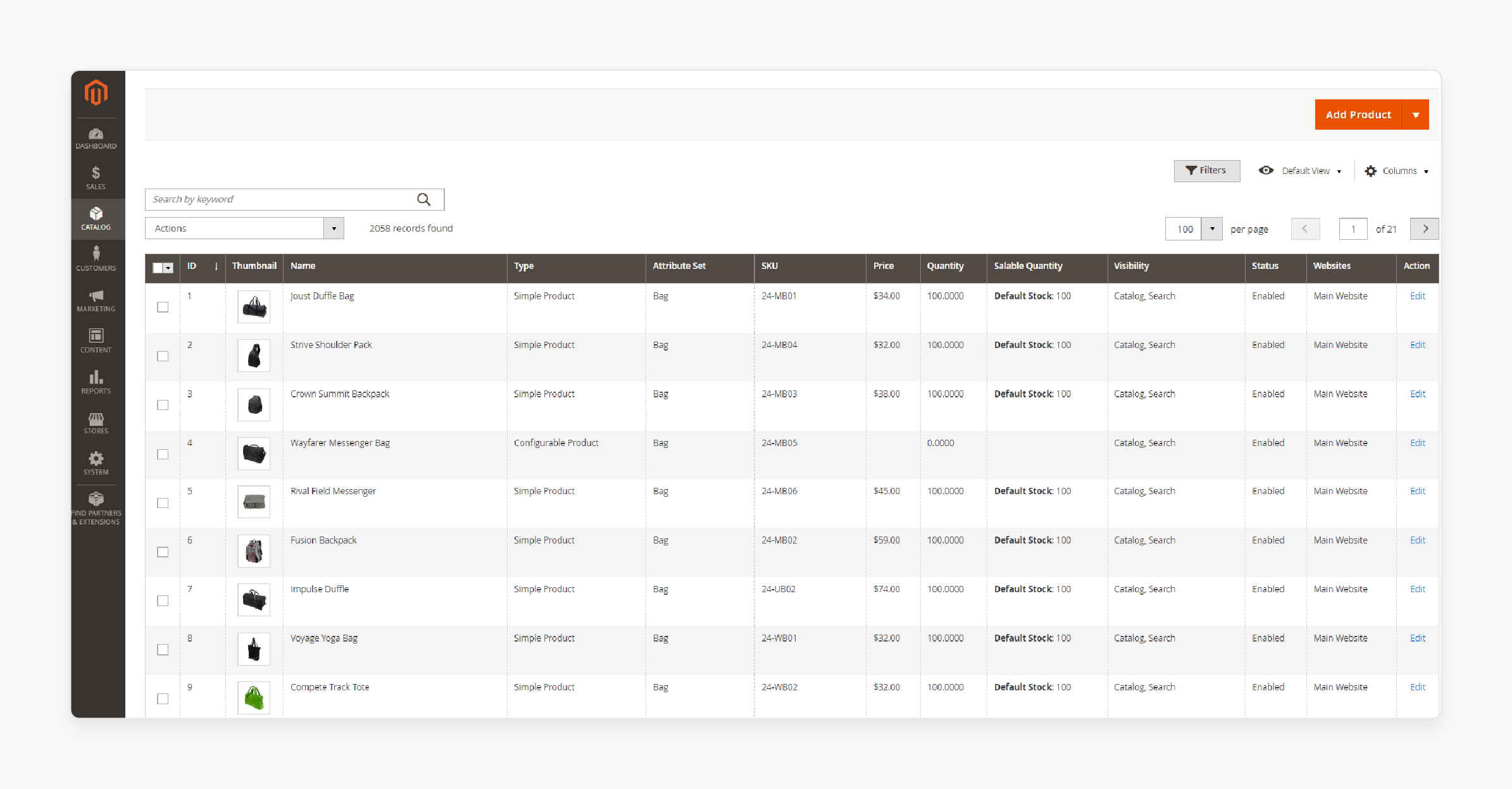 Navigating to the catalog section in Magento 2 admin