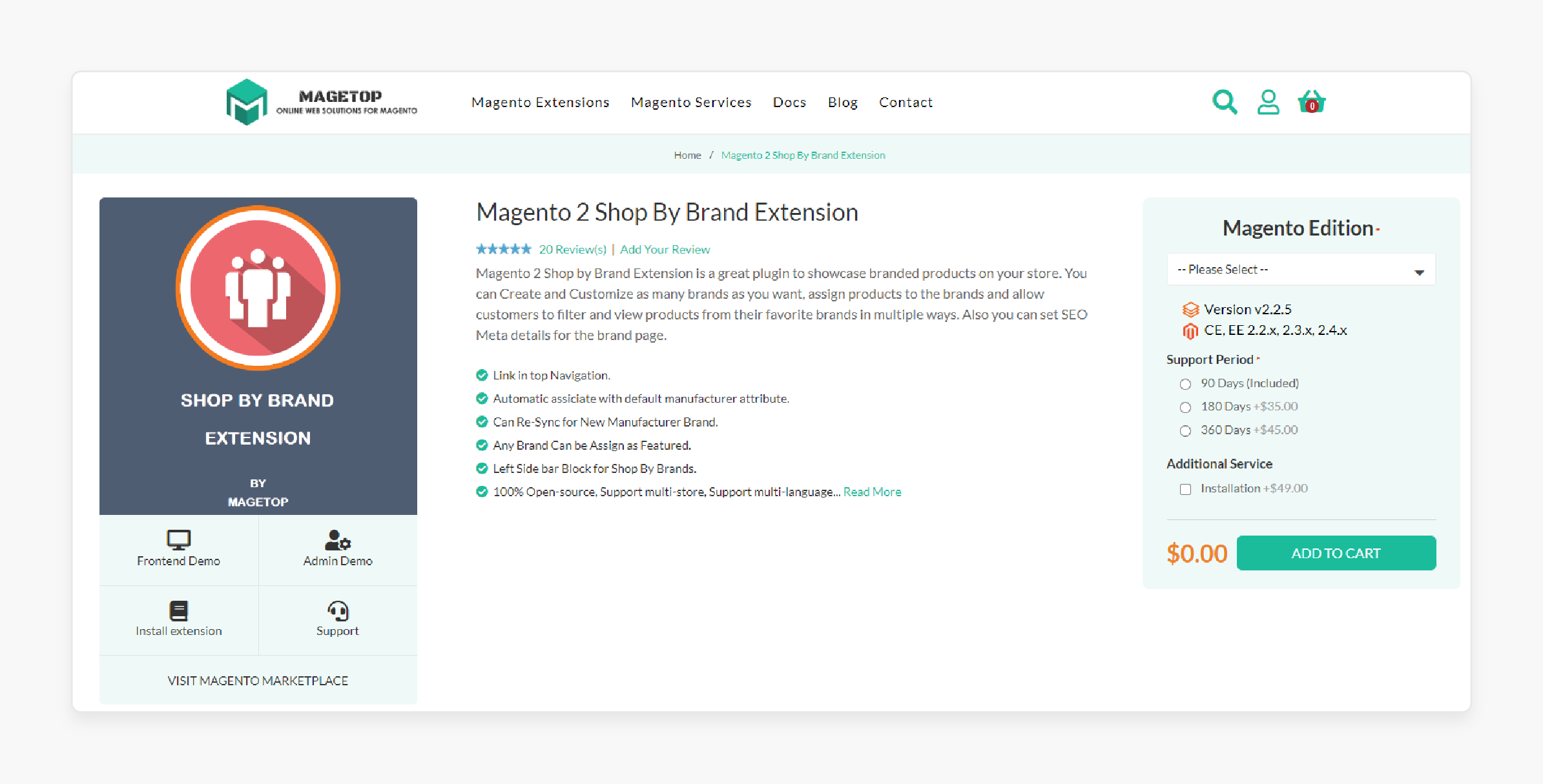 Magento 2 shop by brand extension by Magetop