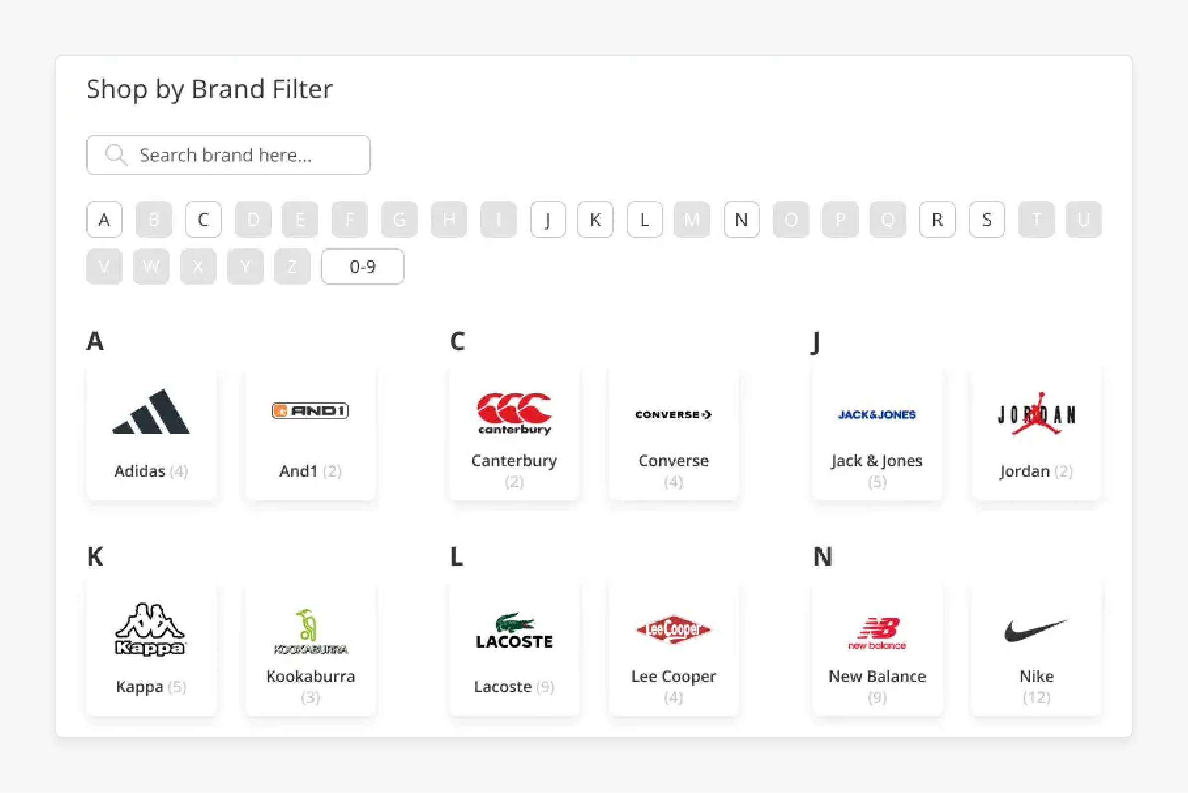 All-Brands listing page in Magento 2 shop by brand free extension