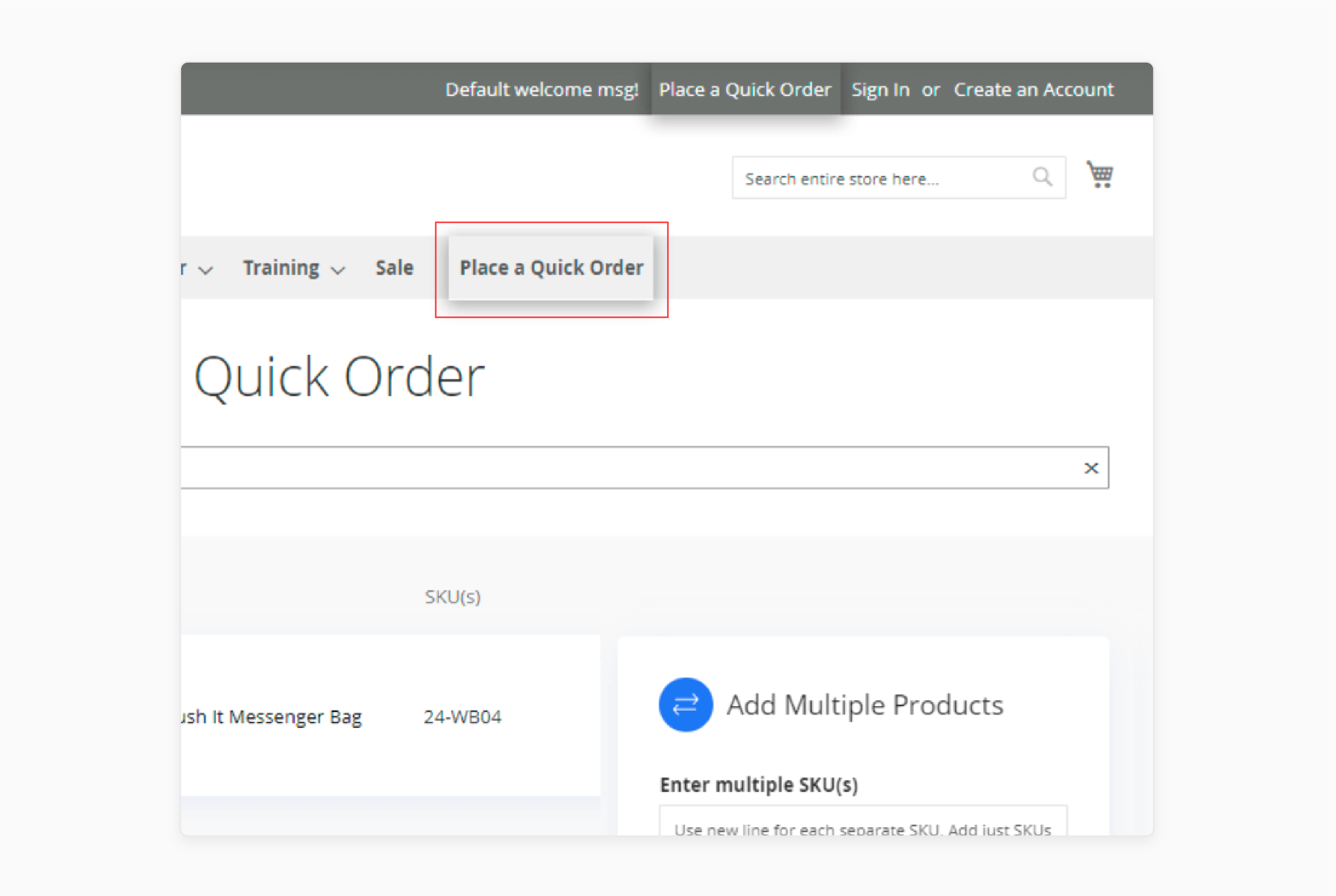 View changes in the front end after configuring Magento 2 quick order extension