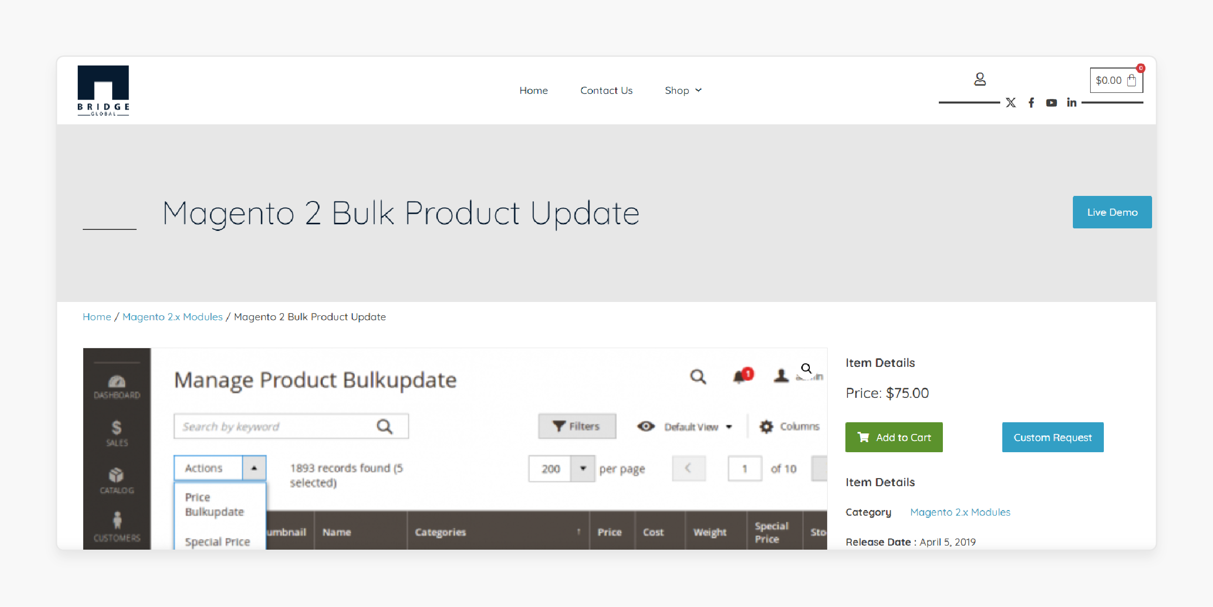 Bridge Global Magento 2 Bulk Product Update Module Magento 2 Bulk Product Update Module by Bridge Global