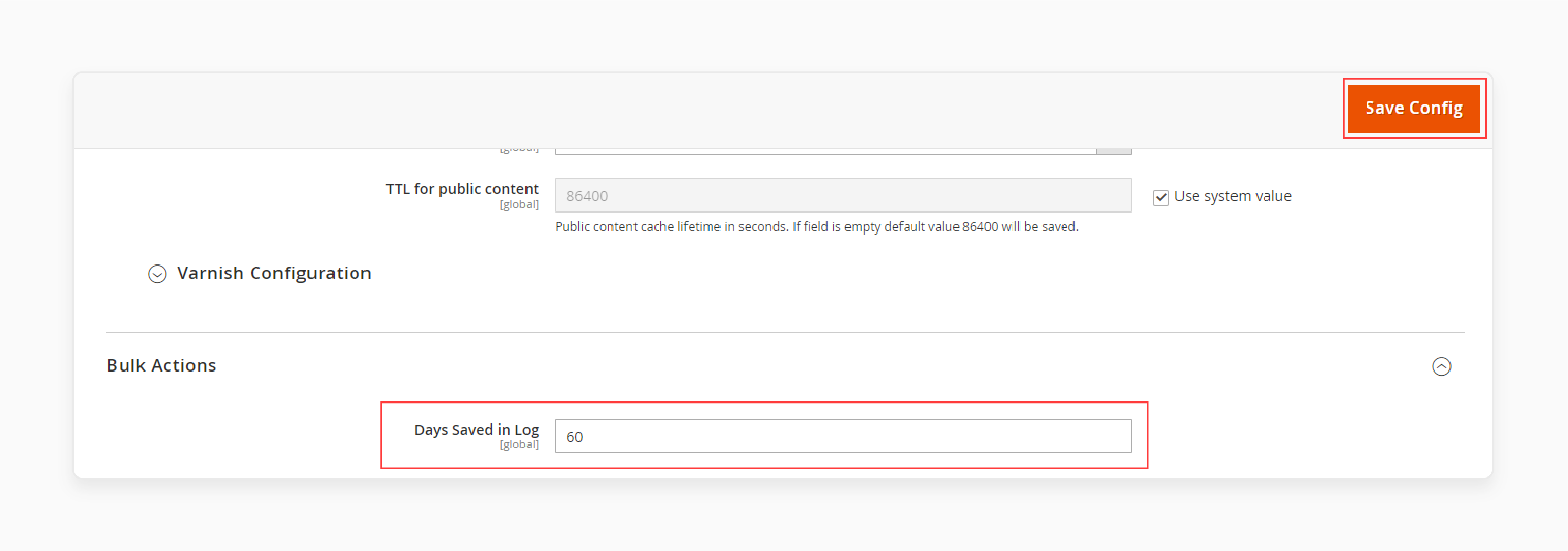 Fill in the Days Saved in the Log field and save Configuration