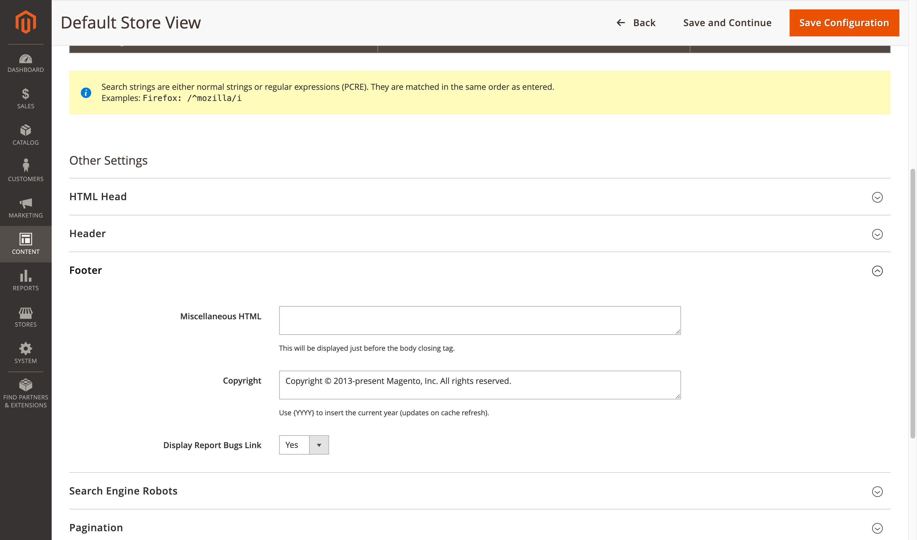 Magento 2 Footer section with Copyright field in admin panel