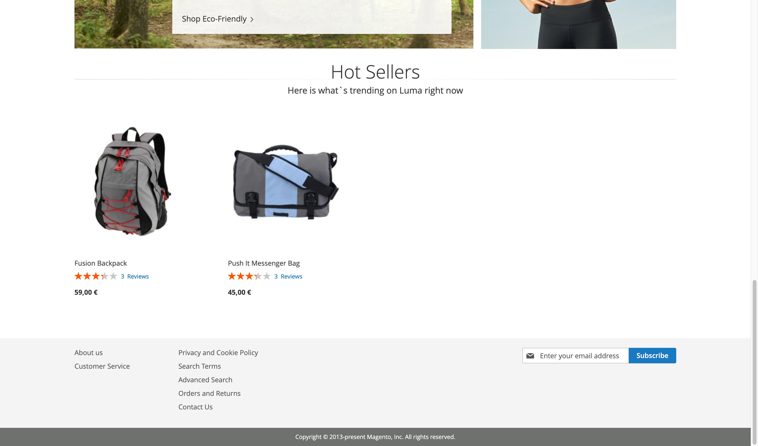 Magento 2 copyright notice in the storefront footer