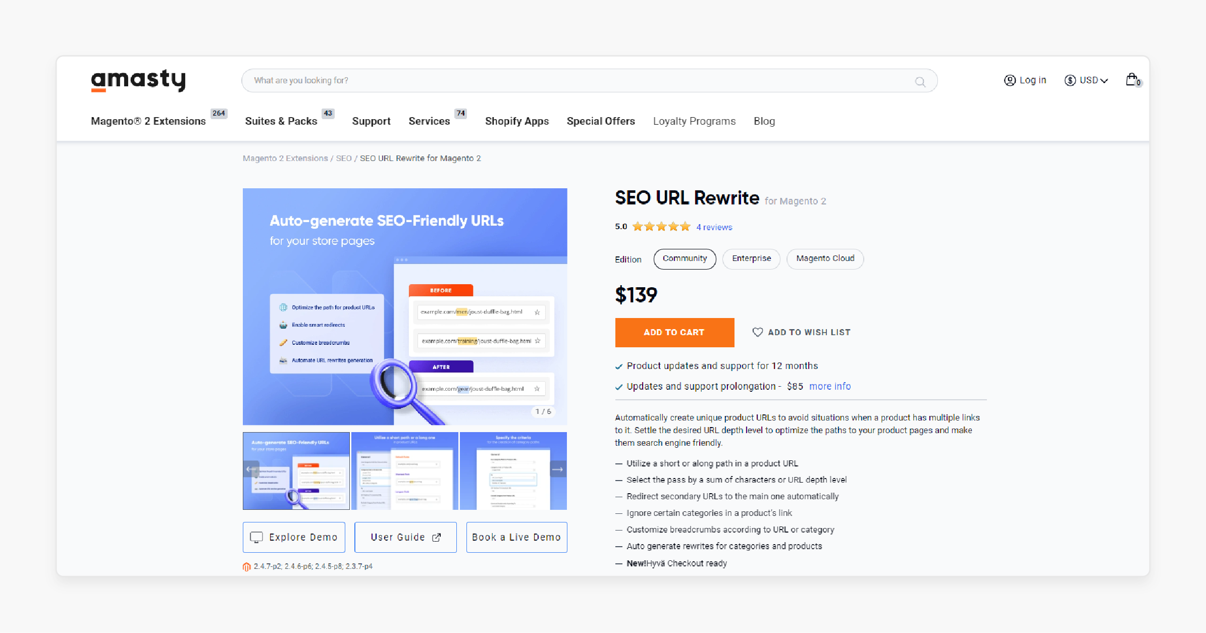 Use Amasty SEO URL Rewrite to Optimize Canonical Tags Amasty extension manages Canonical URLs