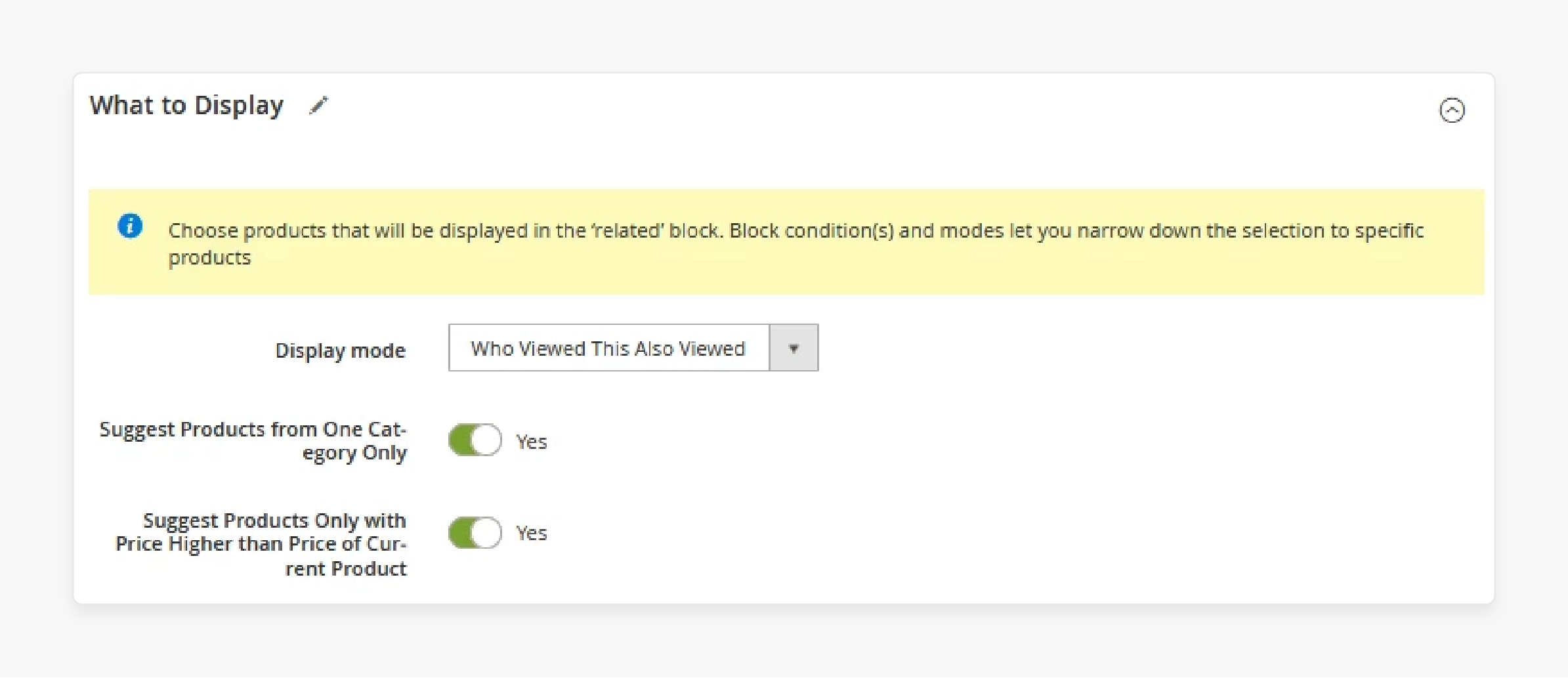 choosing display mode for related products in magento 2 for targeted recommendations