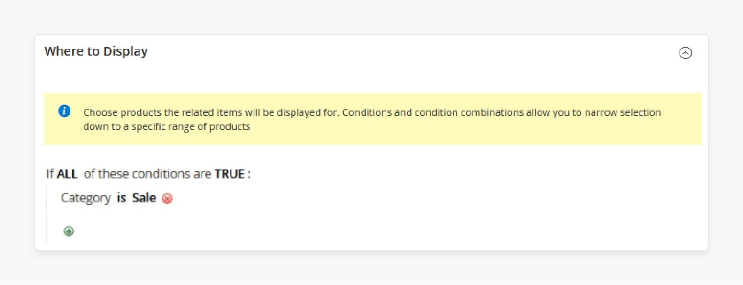 setting display conditions for related products in magento 2 based on category