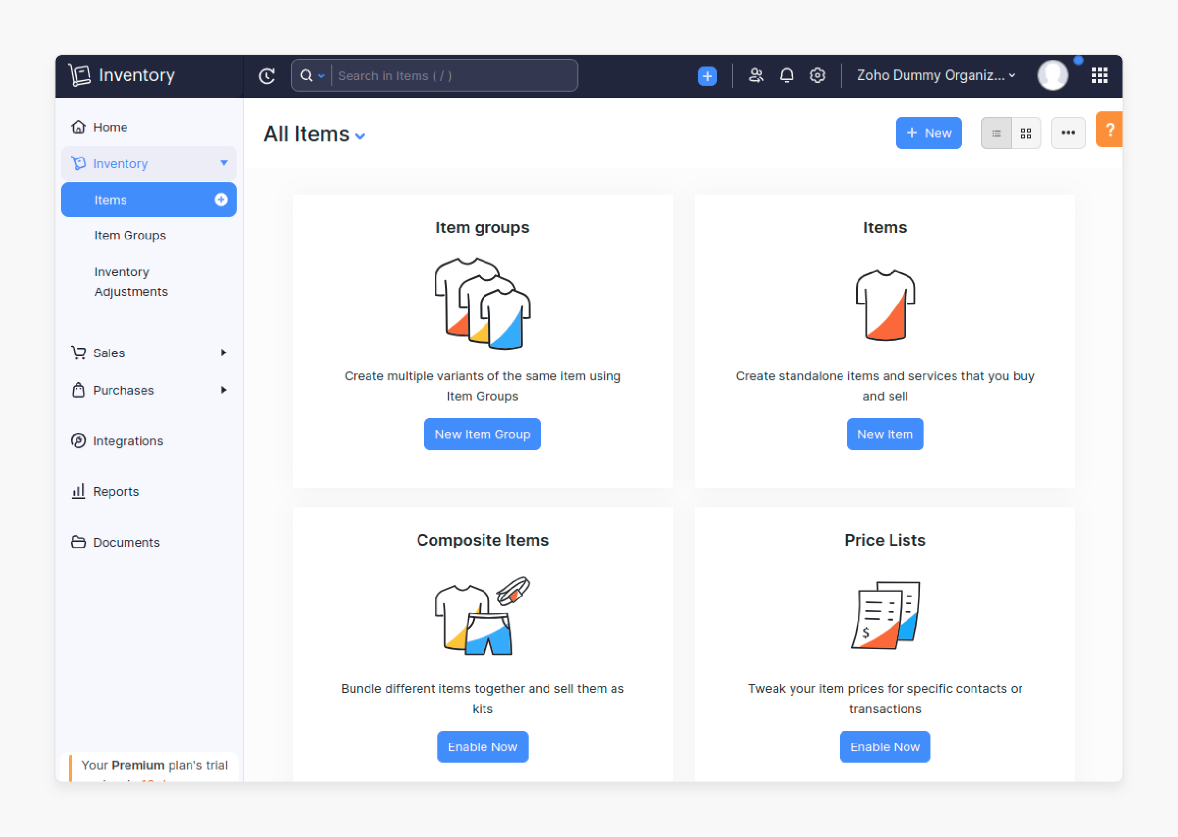 zoho organization management grid displaying account details and creation timestamps