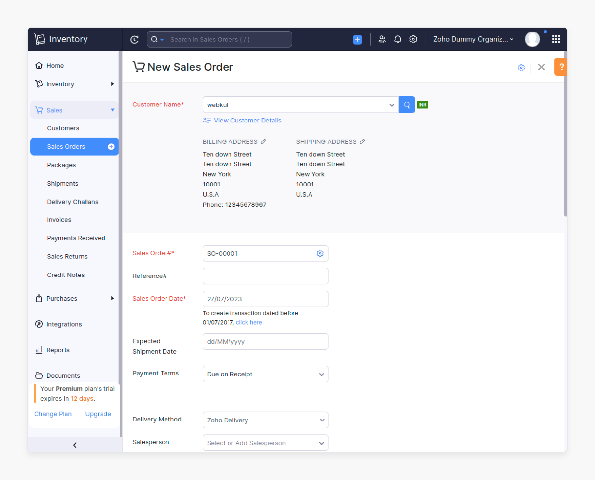 zoho order import modal with date range selection and bulk import toggle