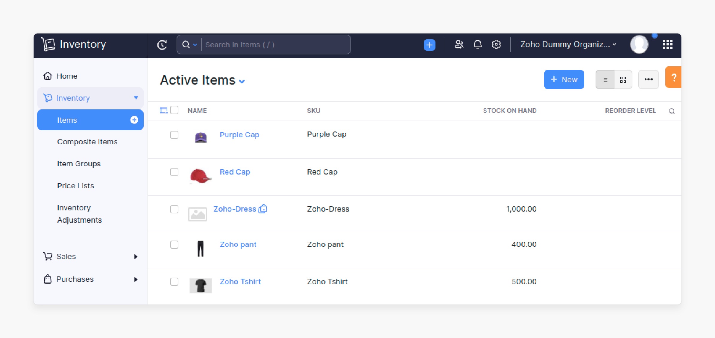 product export interface displaying simple products with ids and skus for zoho sync