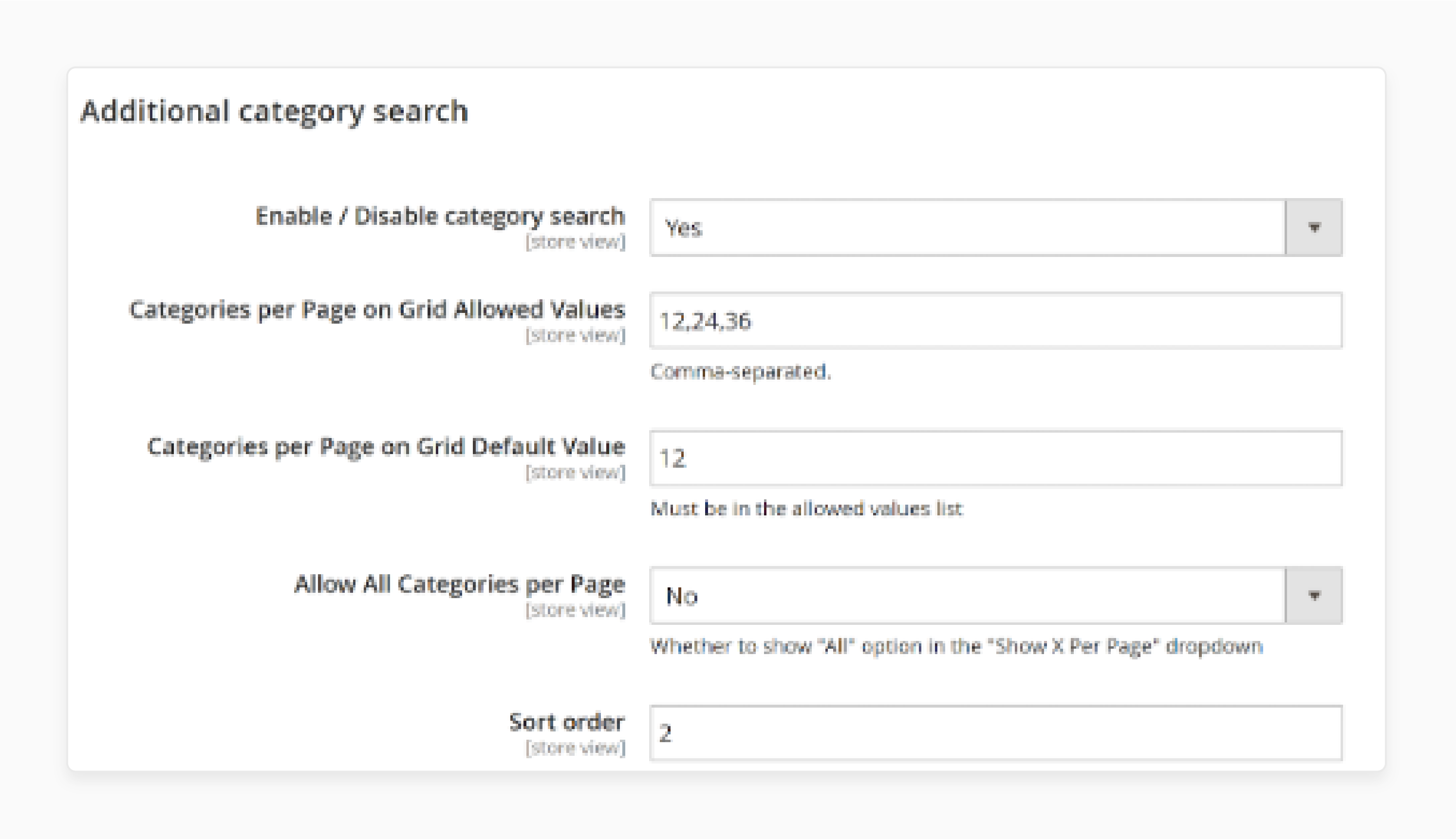Change additional category settings in the magento 2 instant search extension