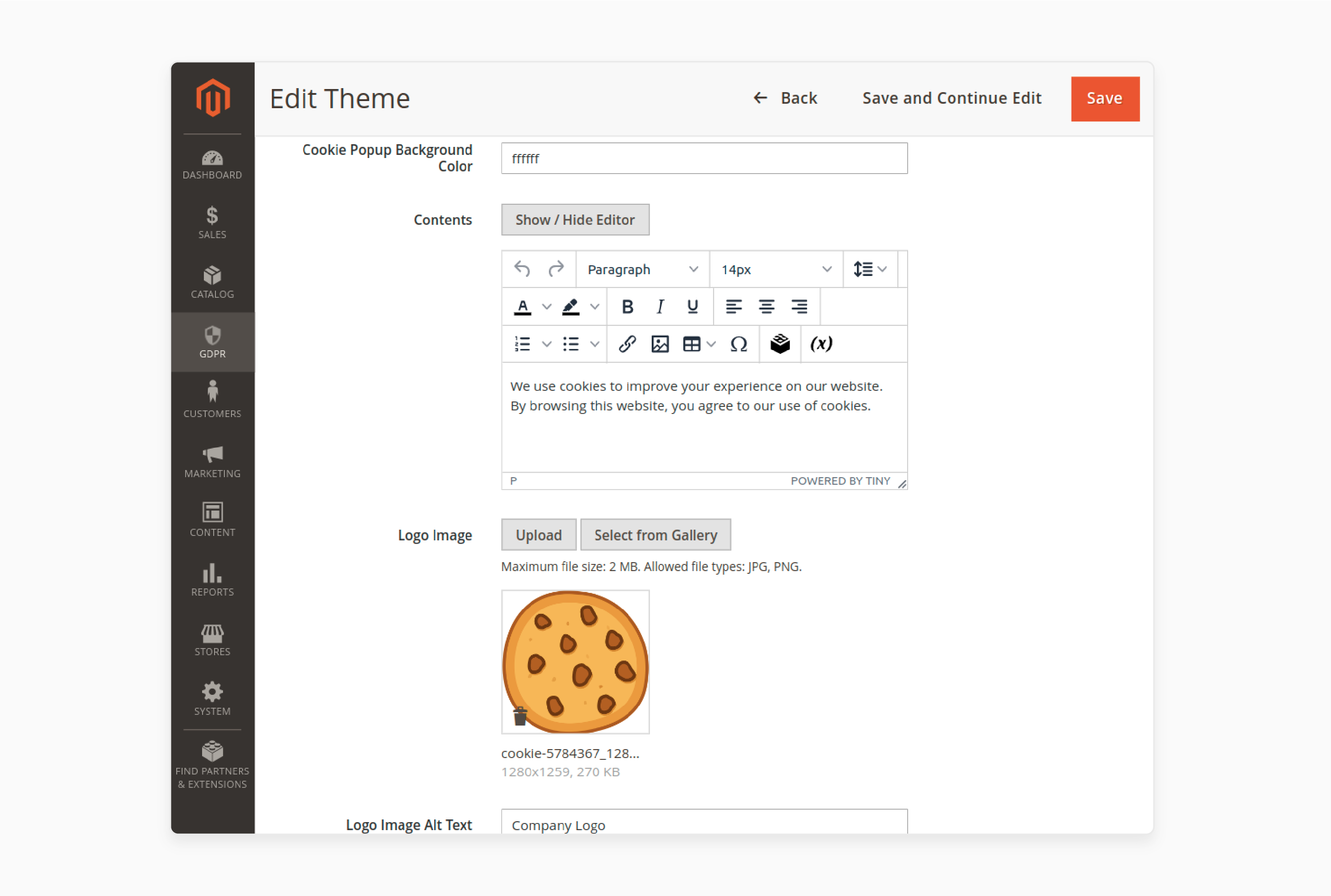 Customizing logo settings for Magento 2 cookie popup