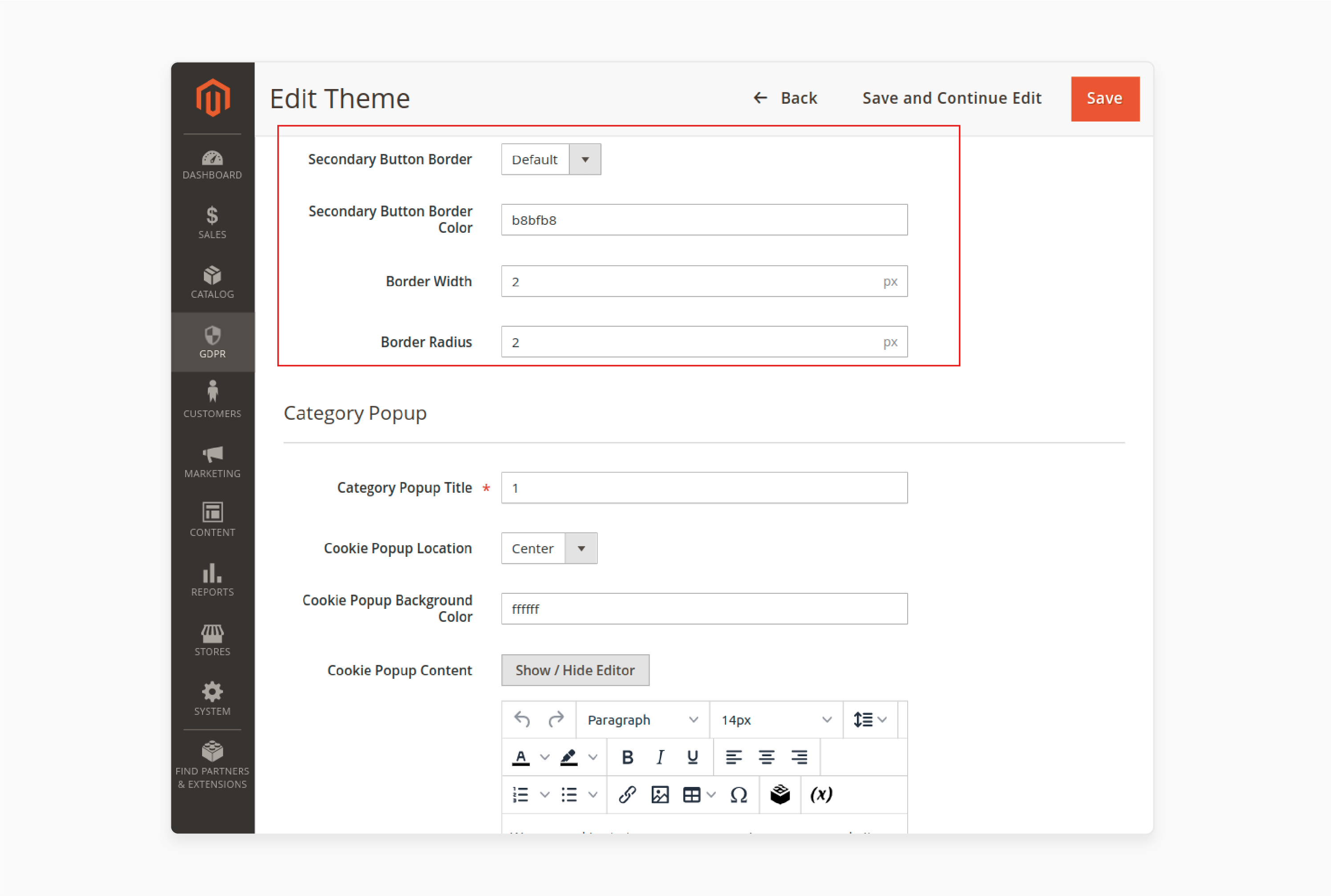 Customizing additional button settings for Magento 2 cookie notices