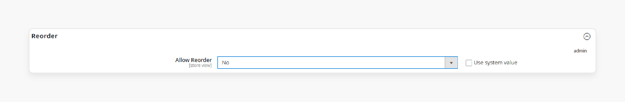 magento admin panel showing reorder restrictions configuration