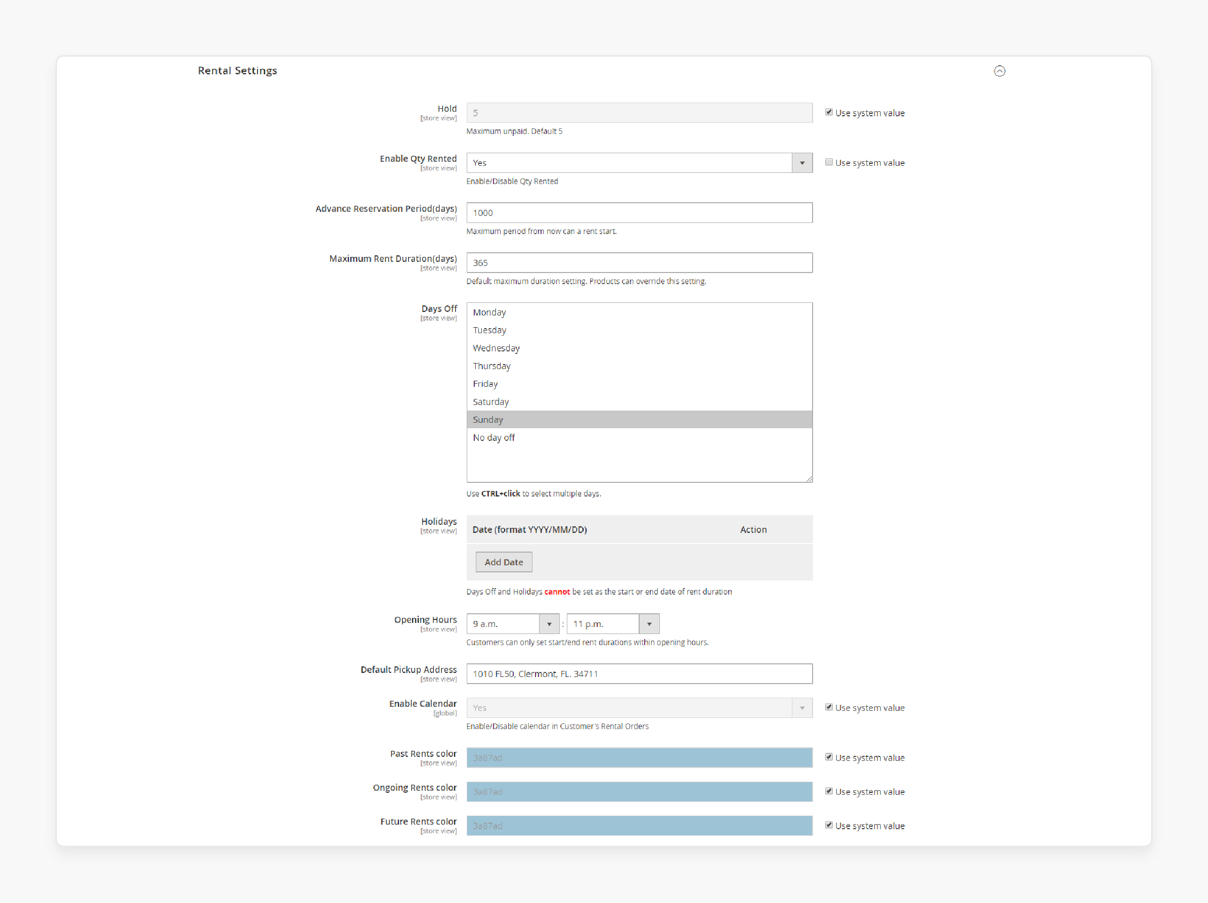 Configuring the Magento 2 Rental Extension in the Backend