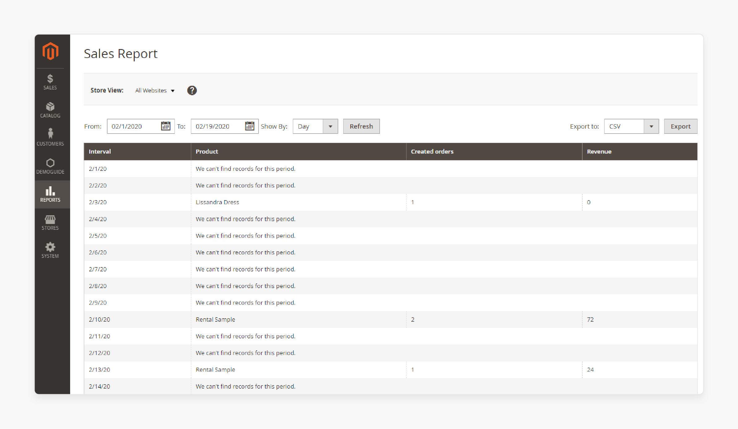 Configuring Magento 2 Rental Extension View Rental Report Settings