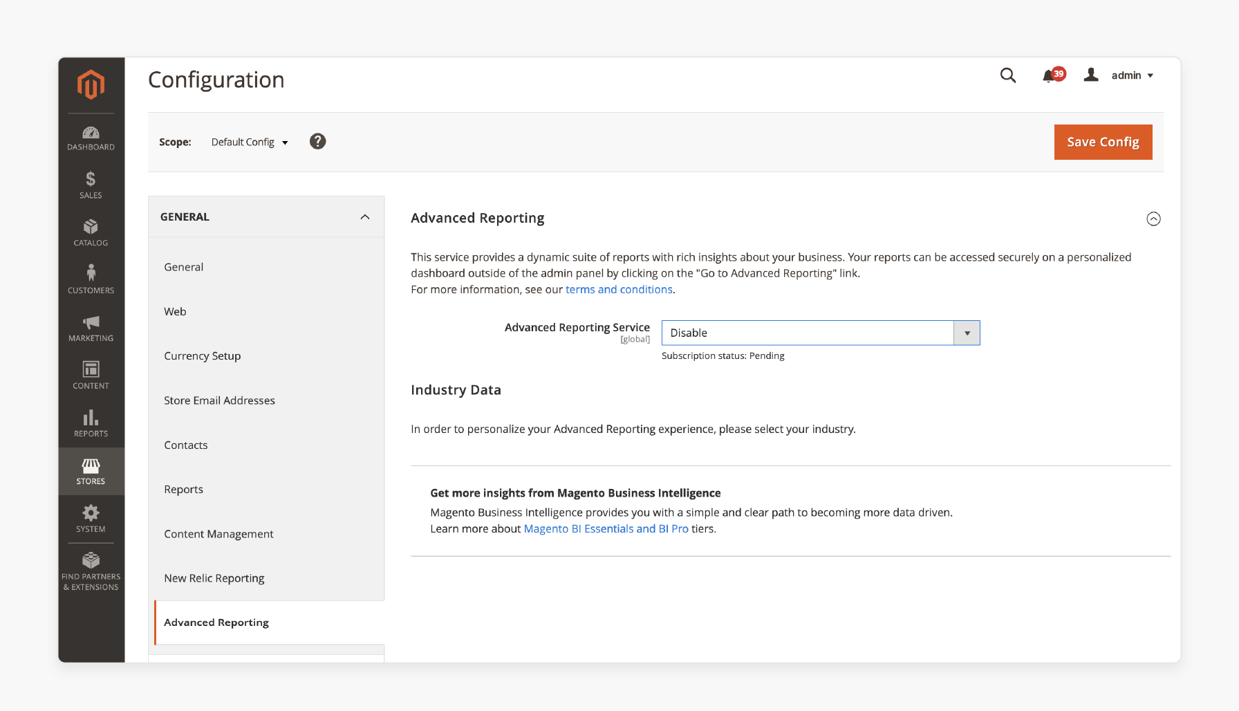 Disabling Advanced Reporting in Magento 2 from Admin Panel Backend