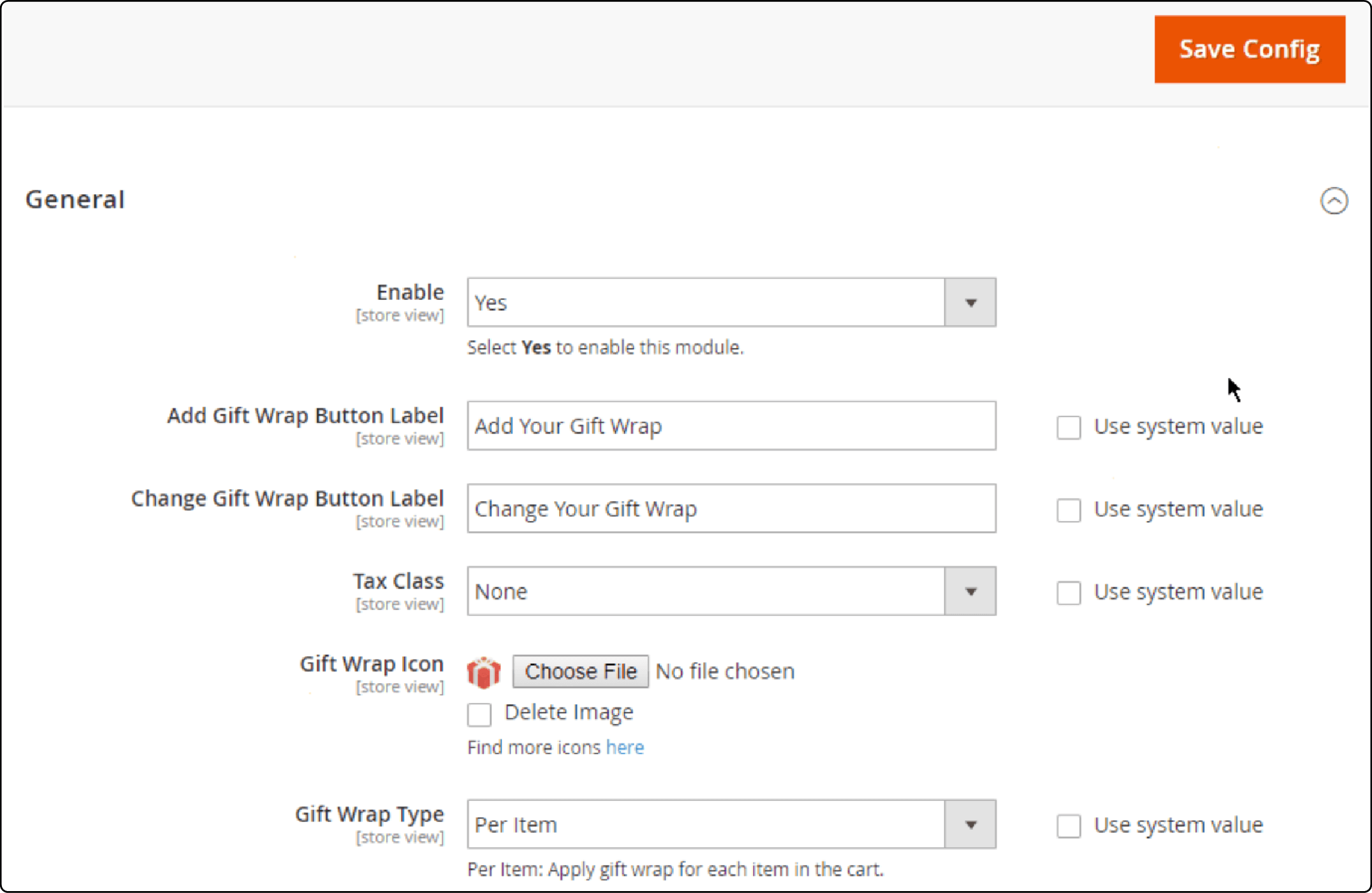 Configuration of General Settings in Magento 2 Gift Wrap