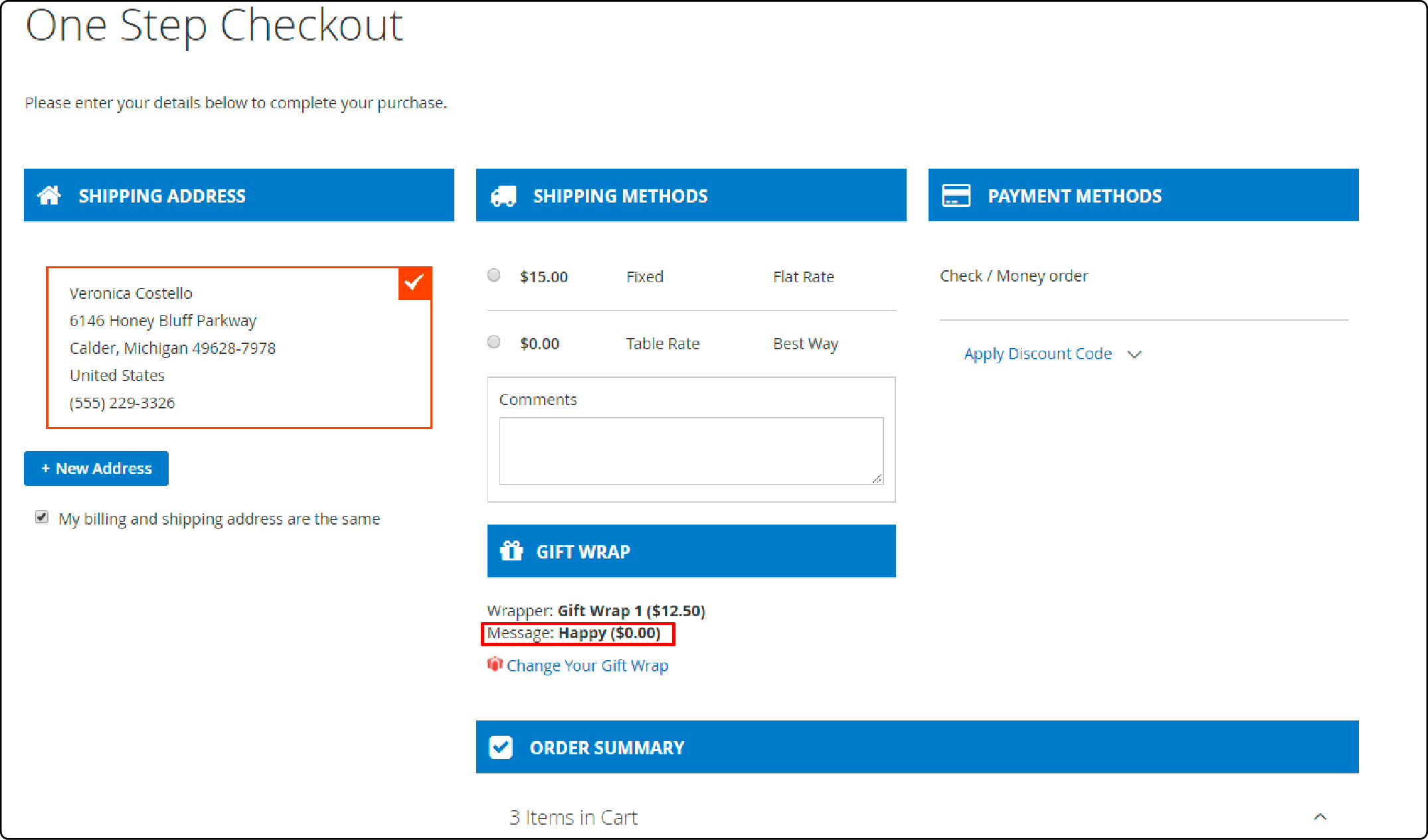 One-Step Checkout Process in Magento 2 with Gift Wrap Extension