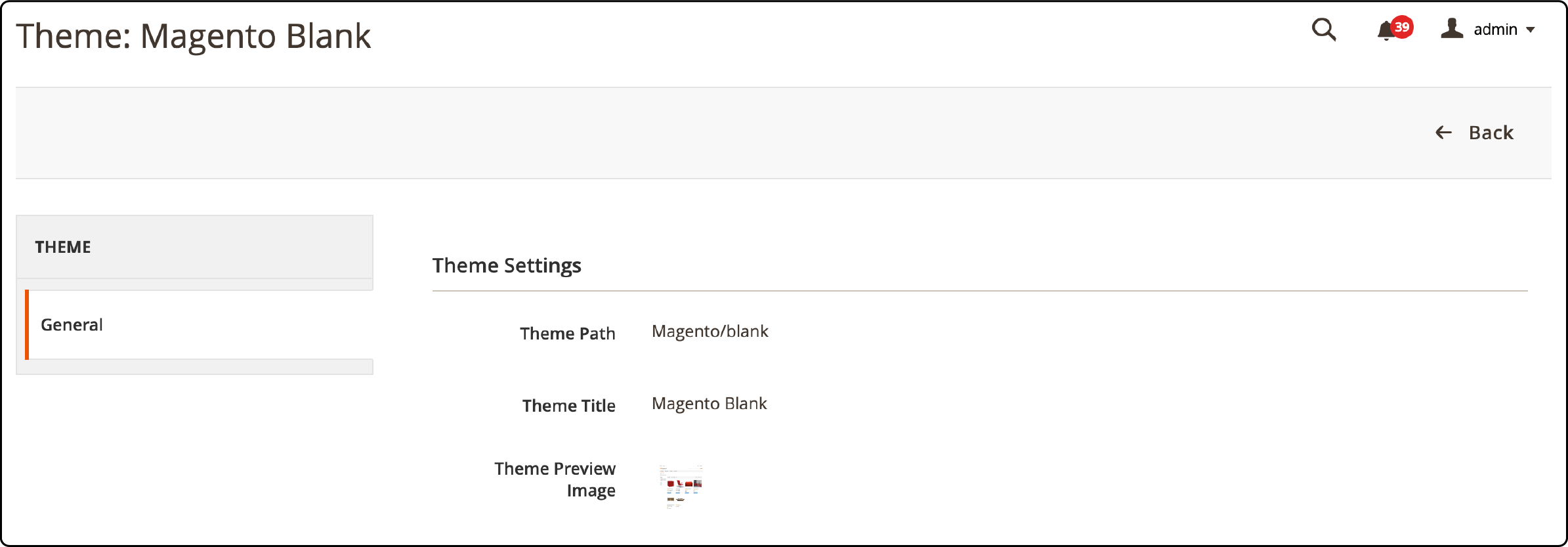 Preview of a selected theme in Magento 2 showcasing layout and design
