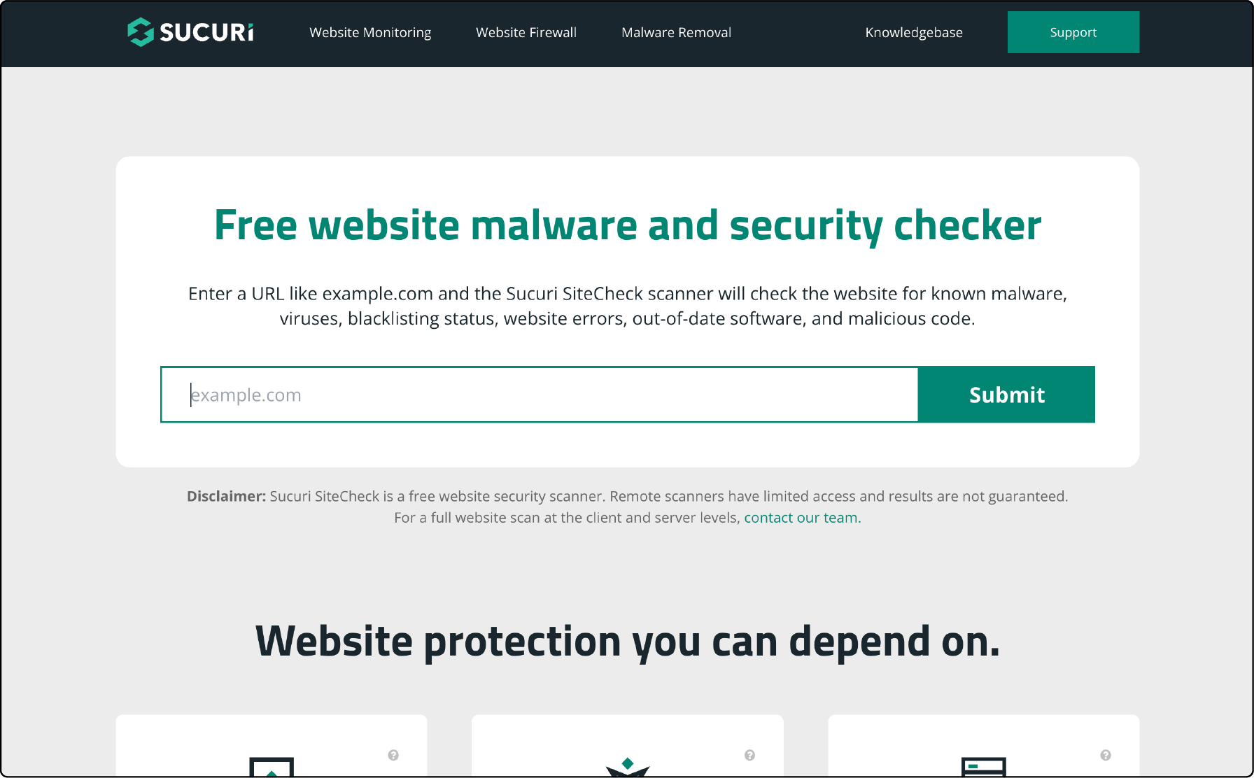 SUCURI SiteCheck Scanner Screenshot