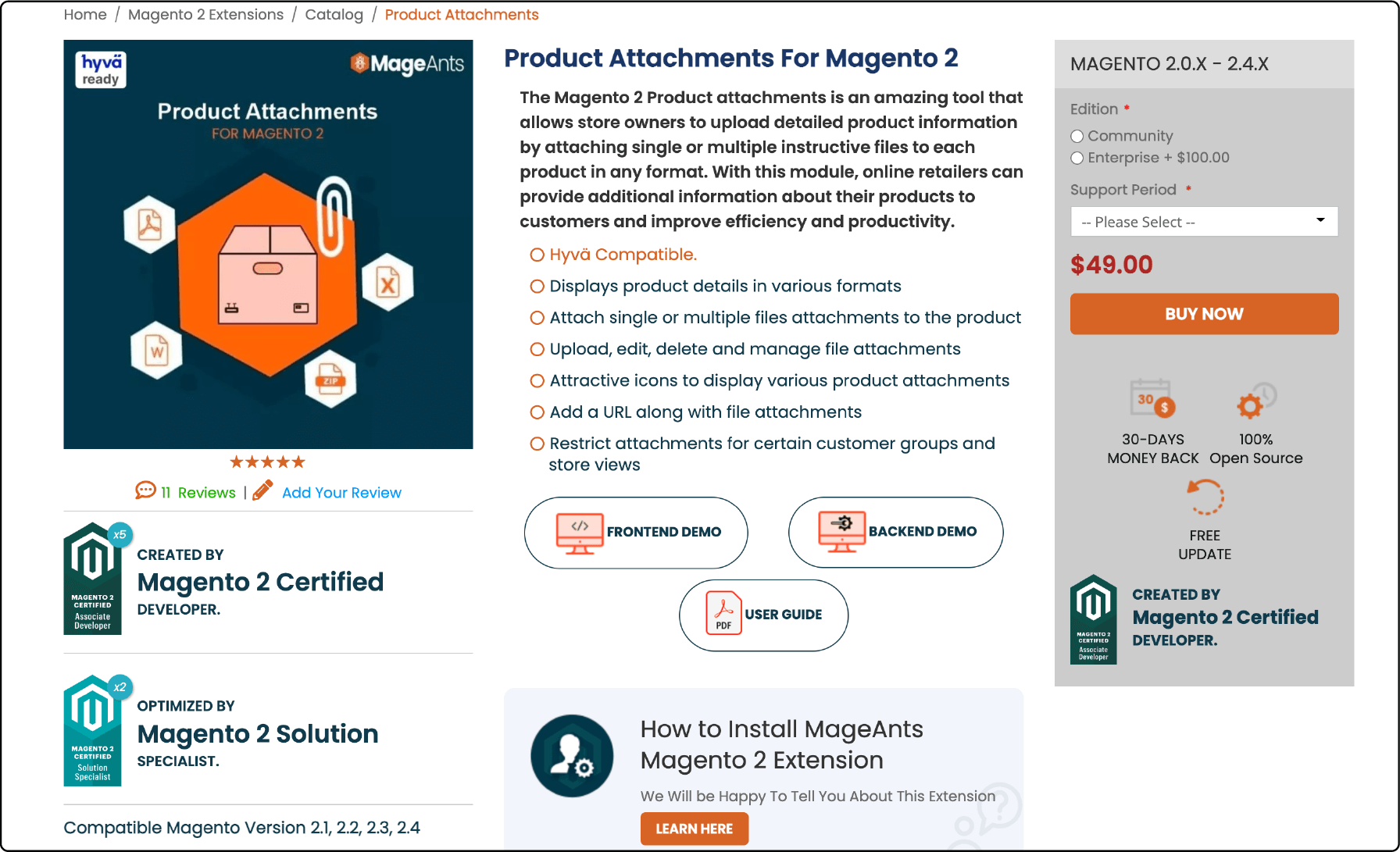 MageAnts' Product Attachments for Magento 2 Screenshot