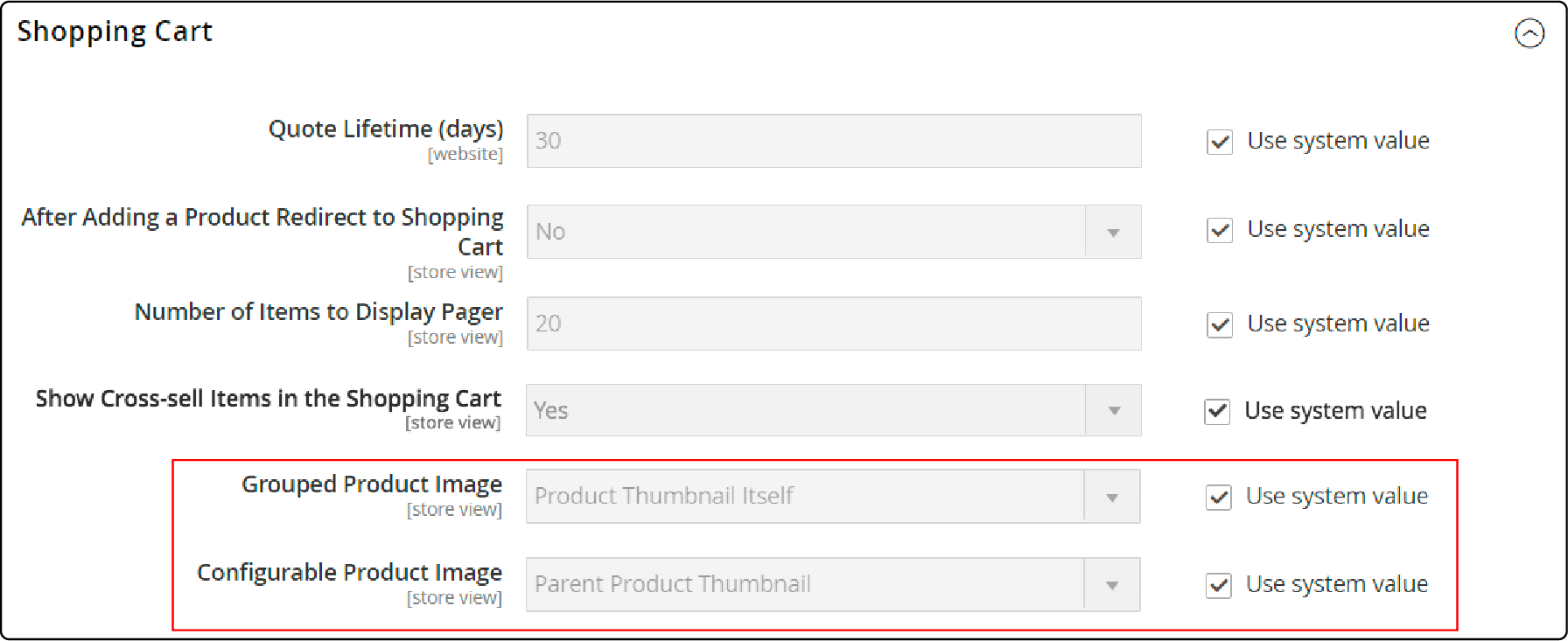 Magento cart thumbnails admin configuration