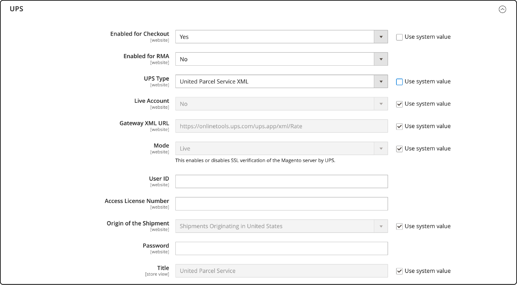 Magento 2 UPS Settings