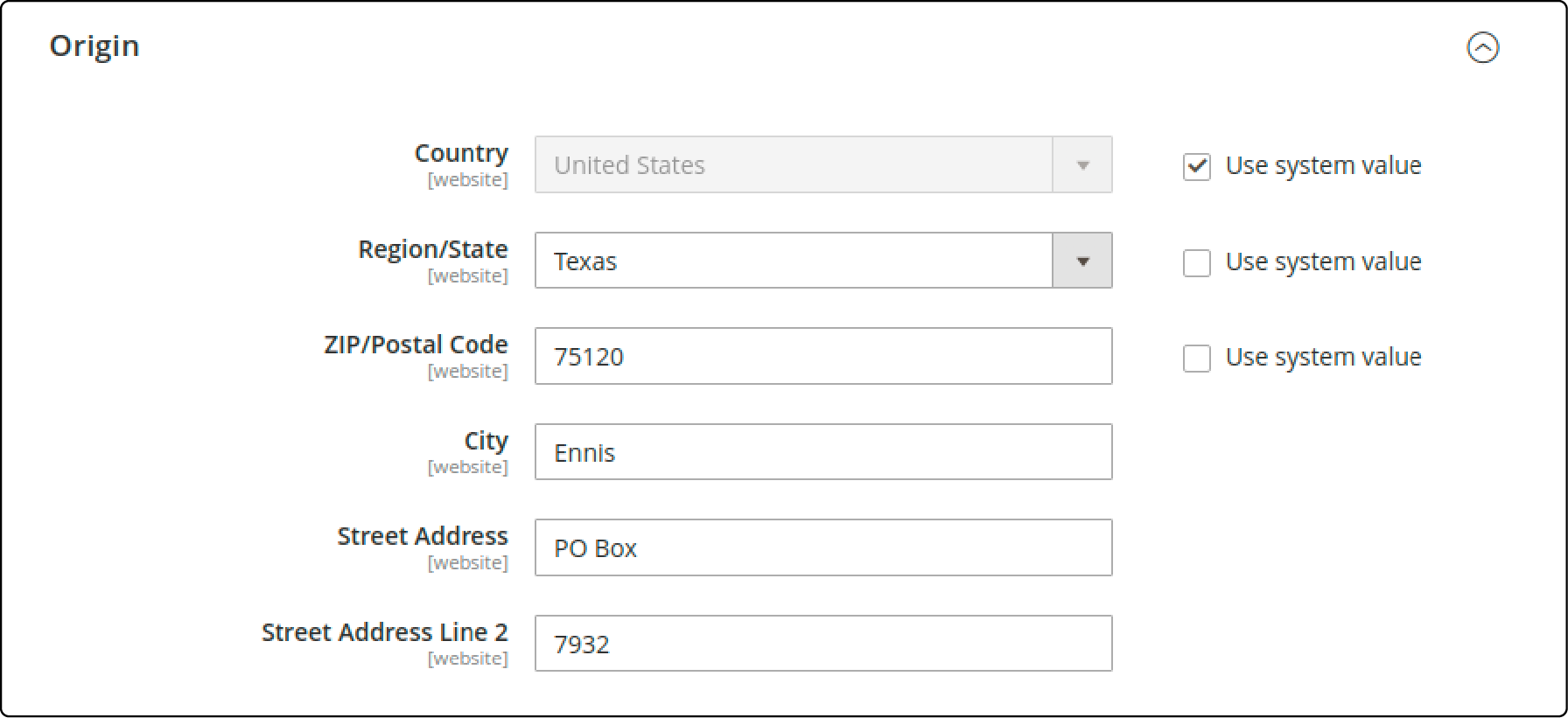 Origin Address for UPS Shipments