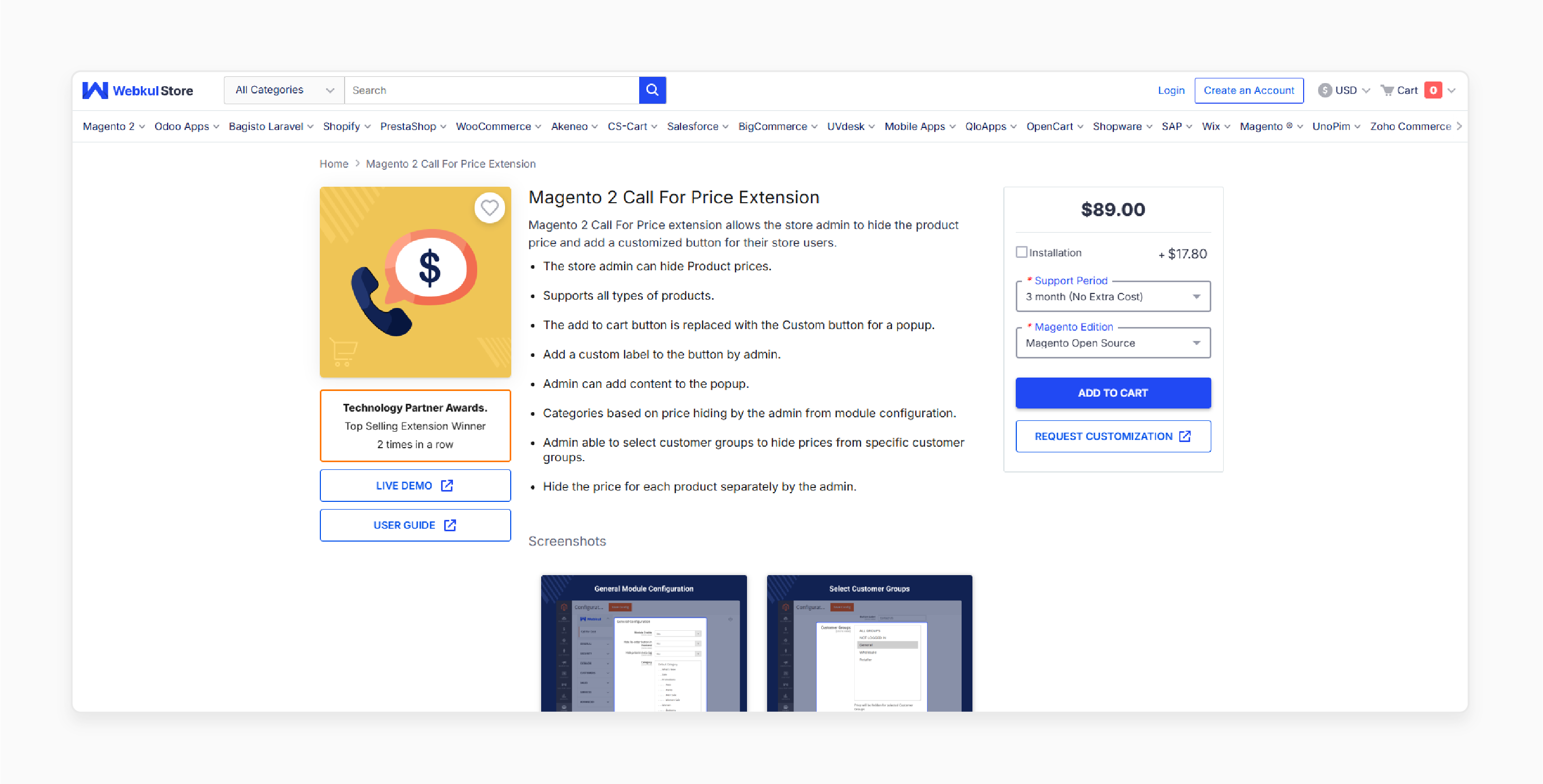 magento 2 call for price module by webkul with category-based visibility and pop-up forms