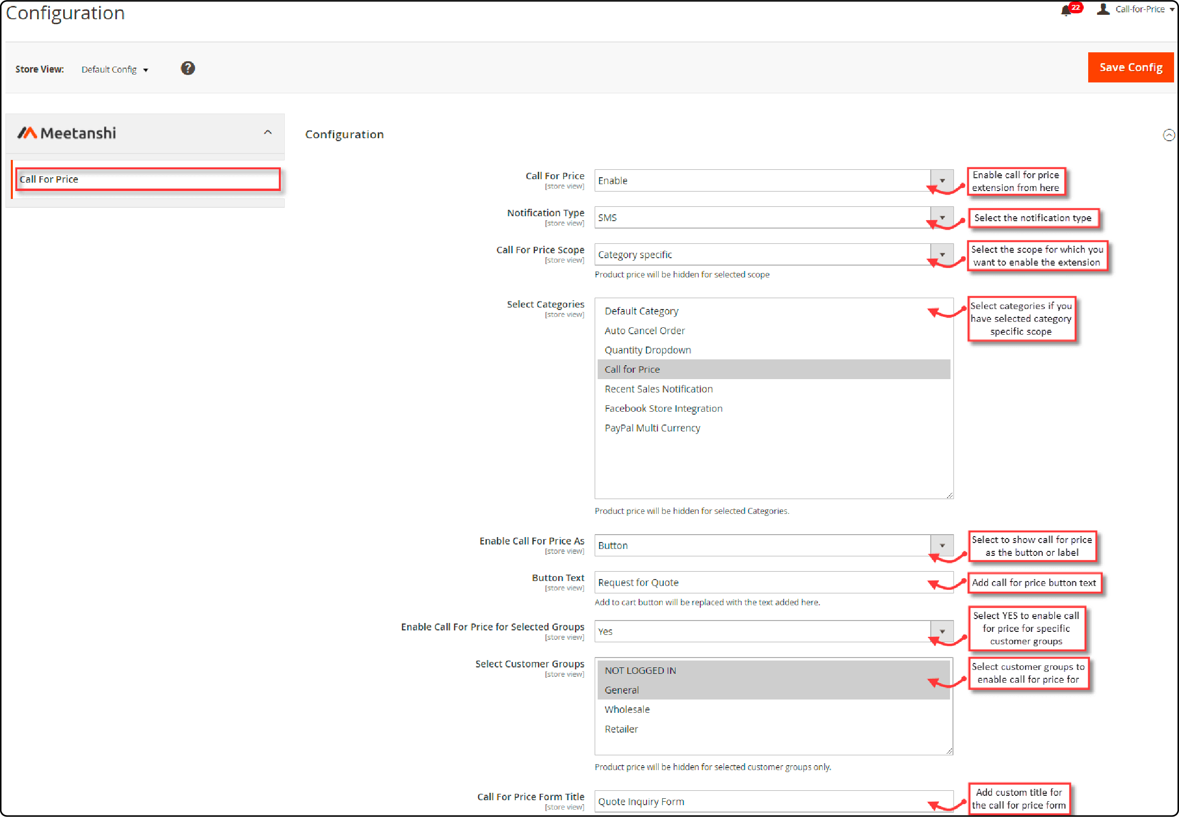 Magento 2 call for price extension setup