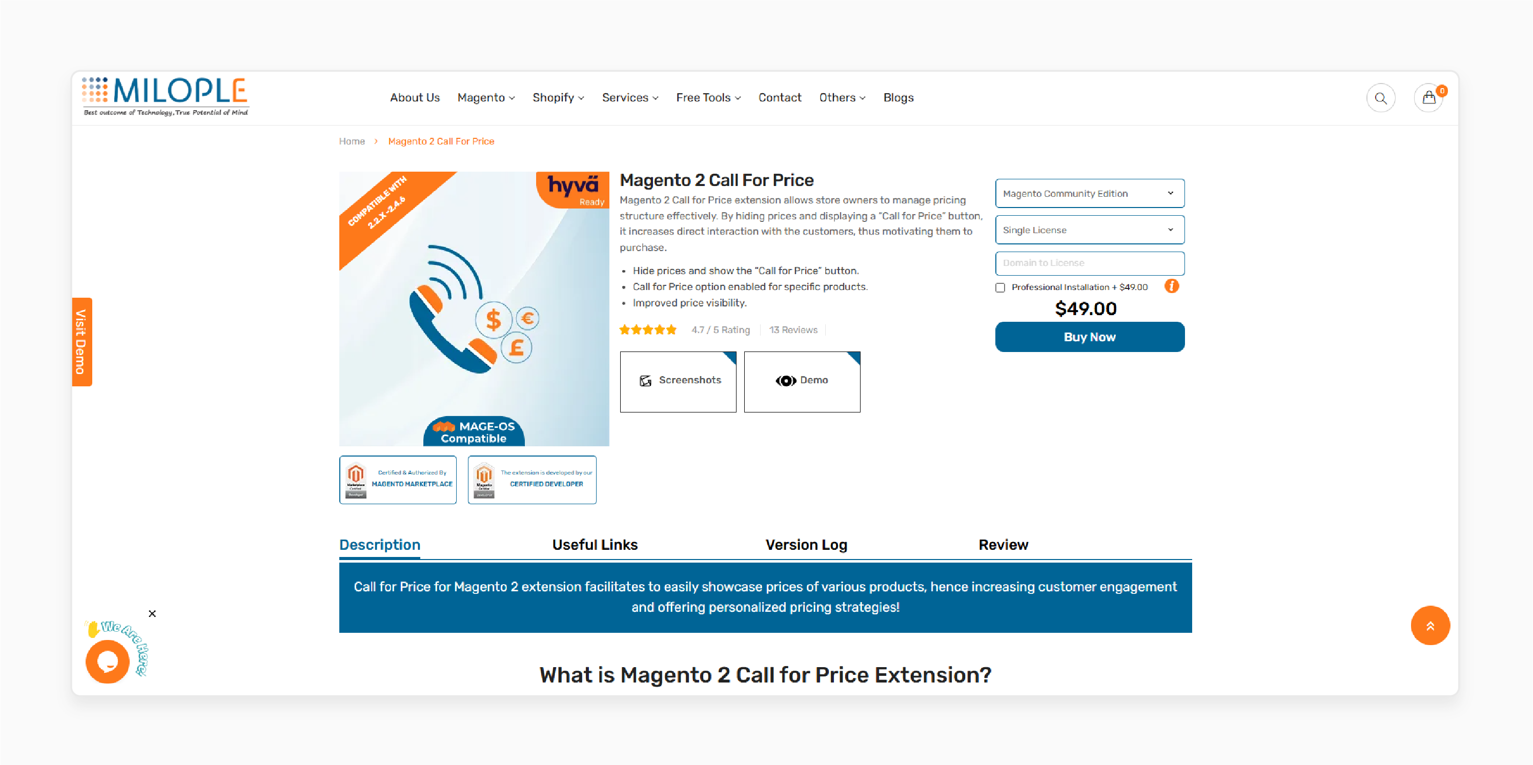 magento 2 call for price plugin by milople with price hiding and custom inquiry forms