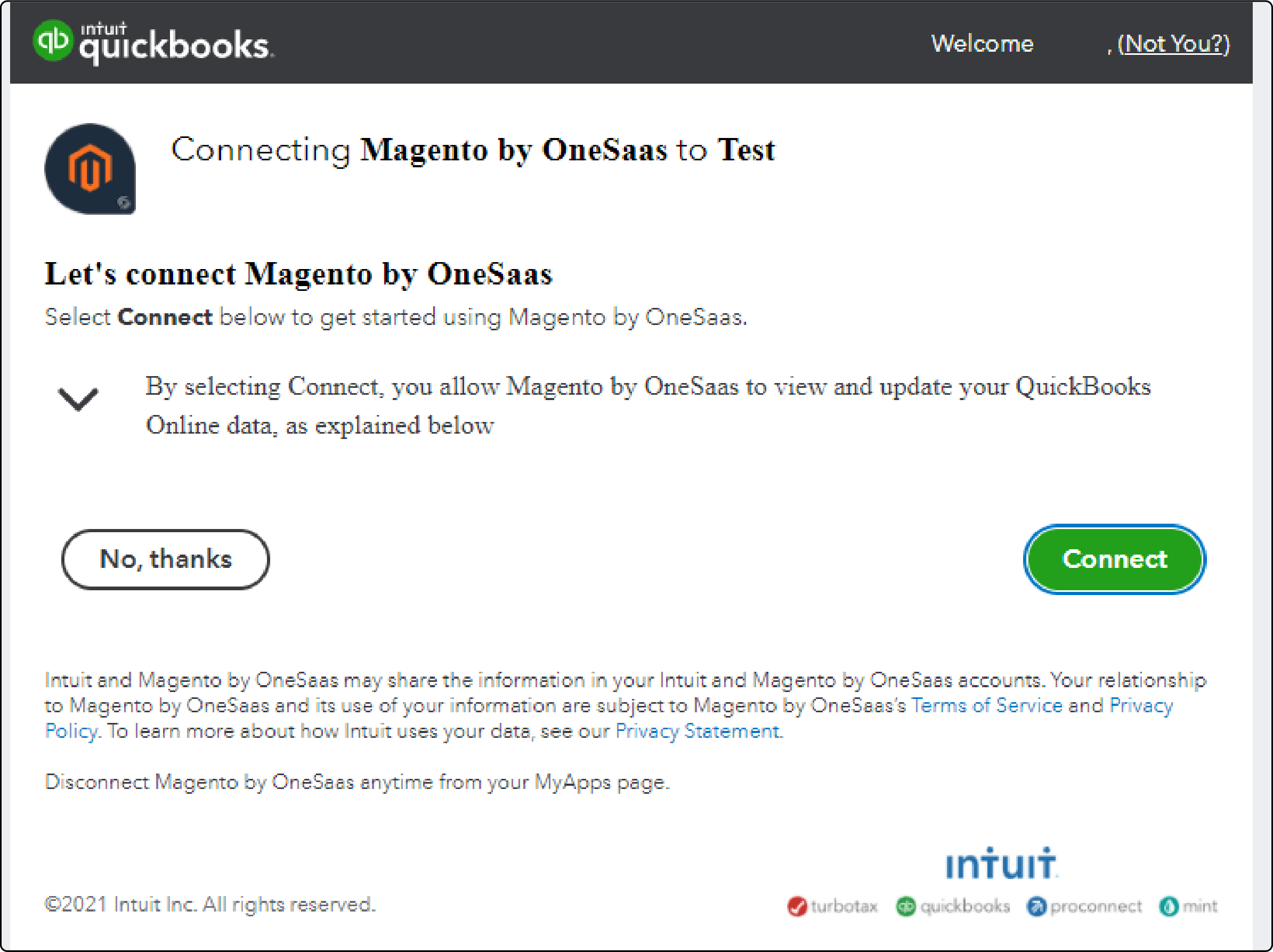 Interface of Magento QuickBooks Connector by OneSaas showcasing synchronization features