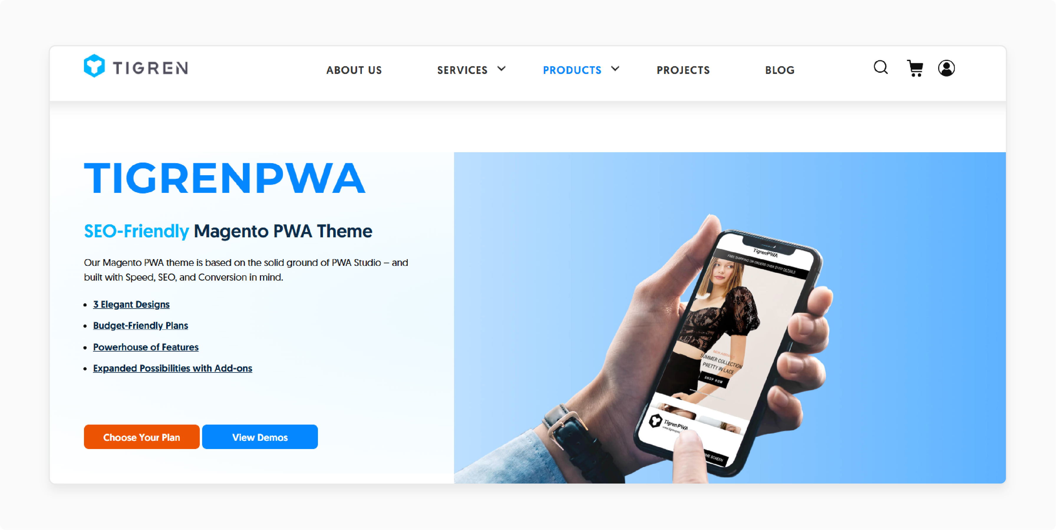 Tigren PWA theme with fast checkout