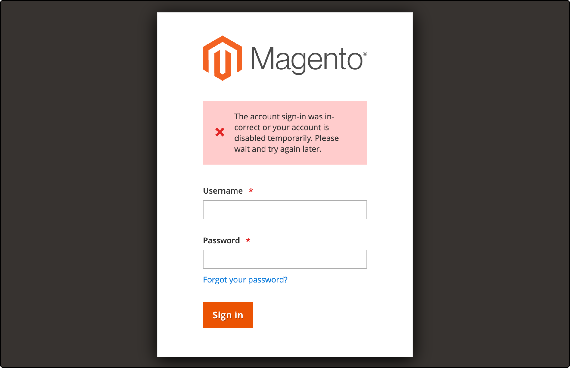 Magento Admin Panel 2.3.X Error Message