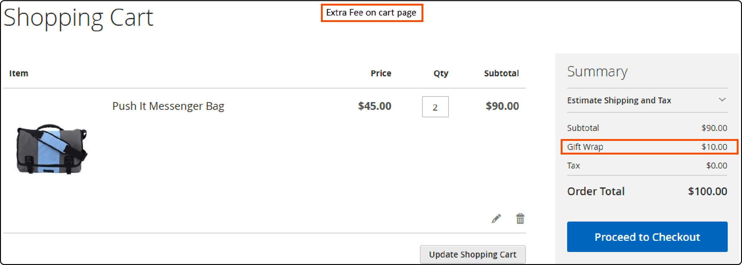 Magento 2 Extra Fee Extension Shopping Cart Page