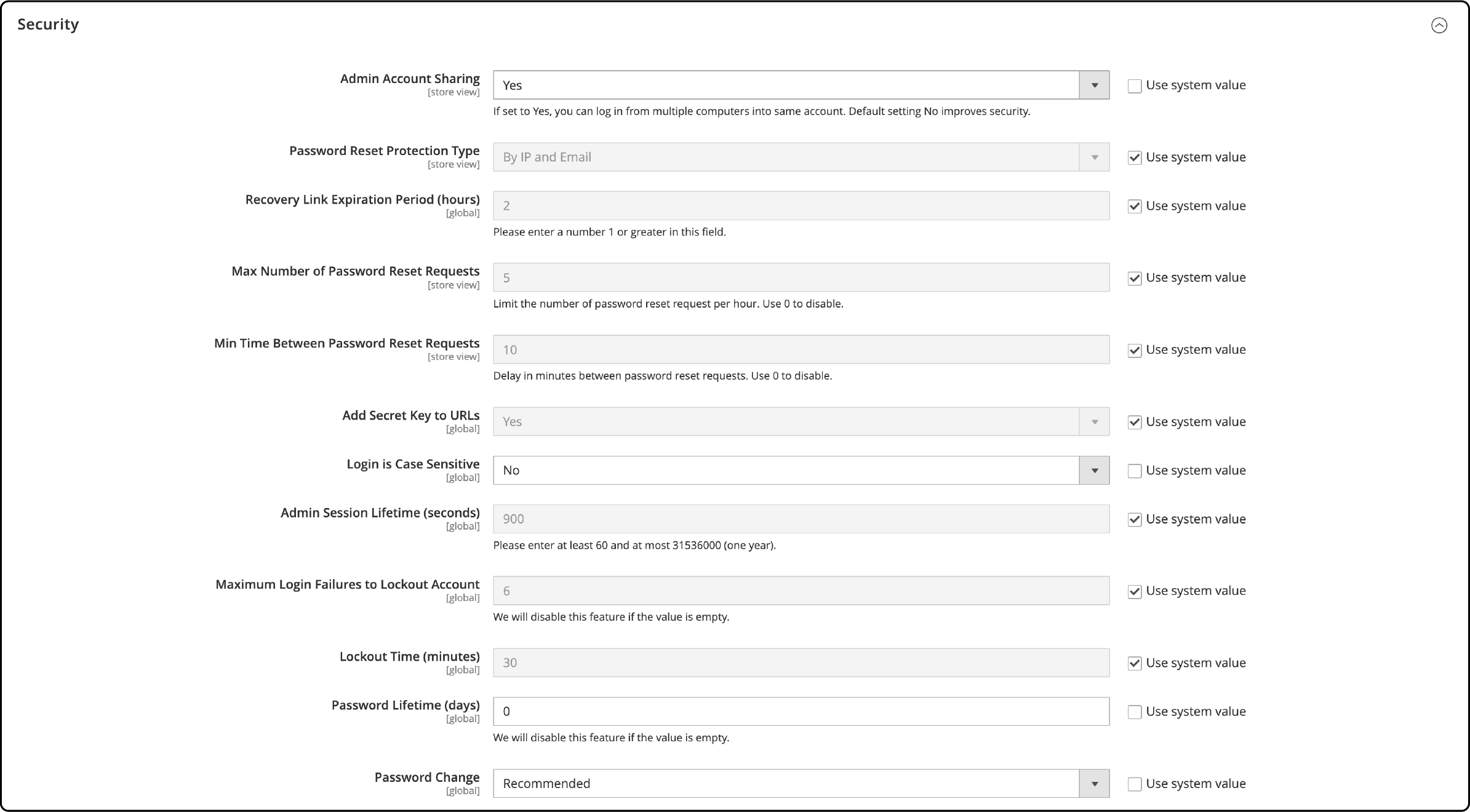 Magento Admin Panel Security Tab