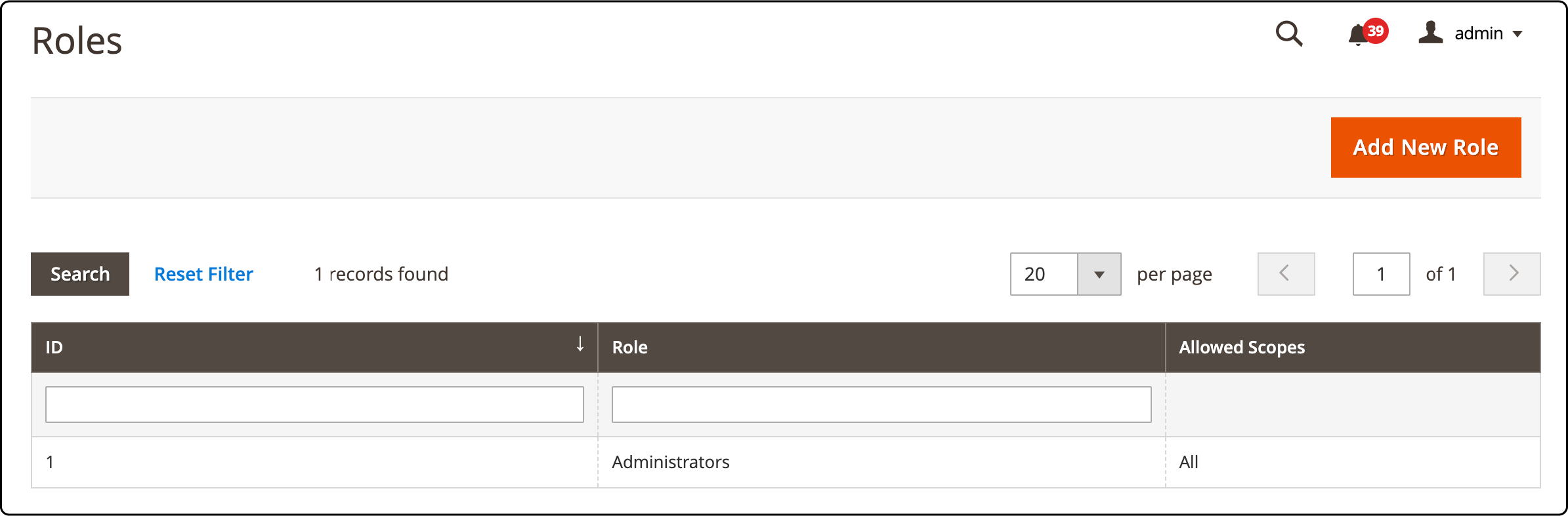 Magento Admin Panel Add New Role