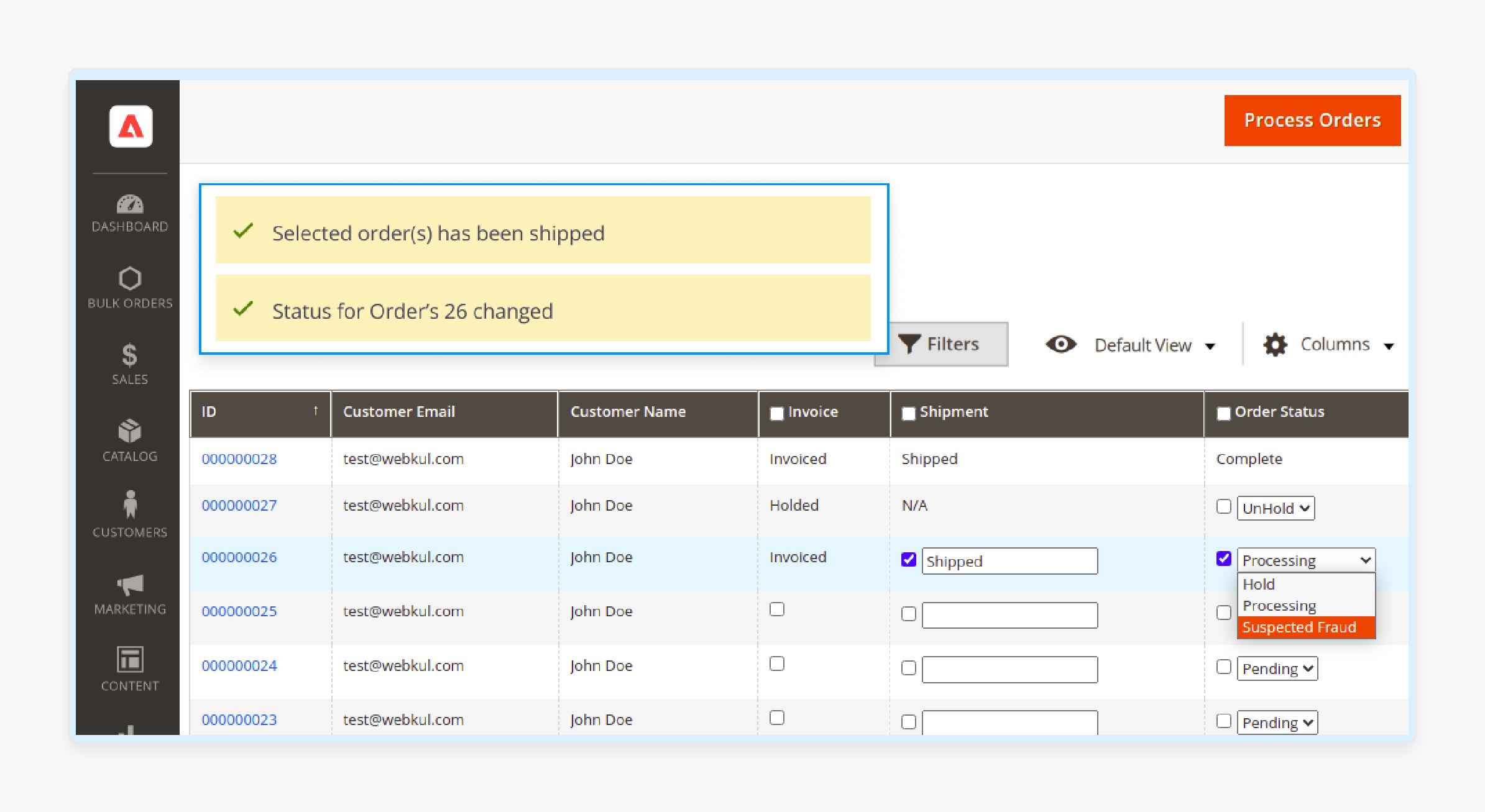 Smart contracts through process orders in magento admin dashboard